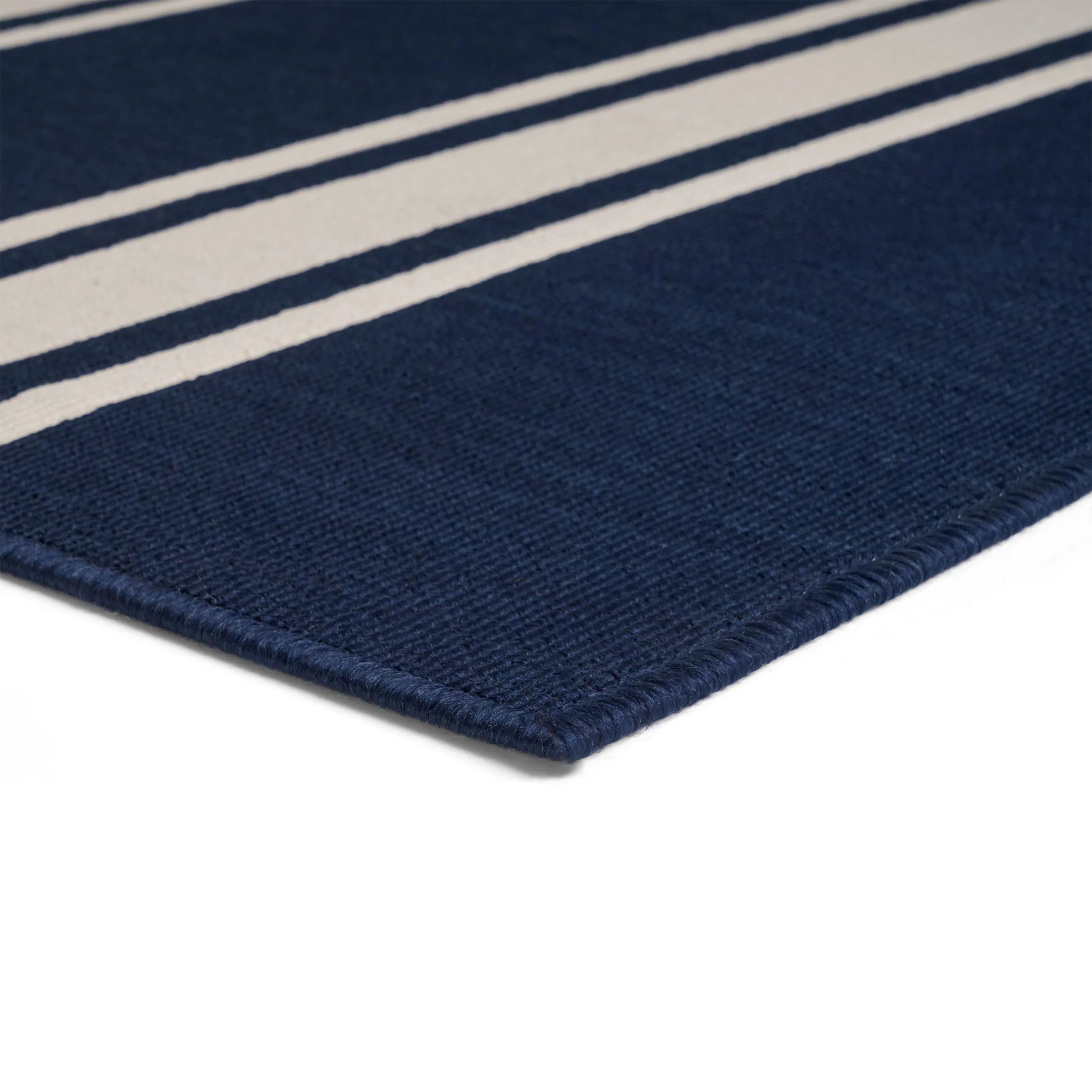 Julia Outdoor Stripe Area Rug, Navy and Ivory - furnishings