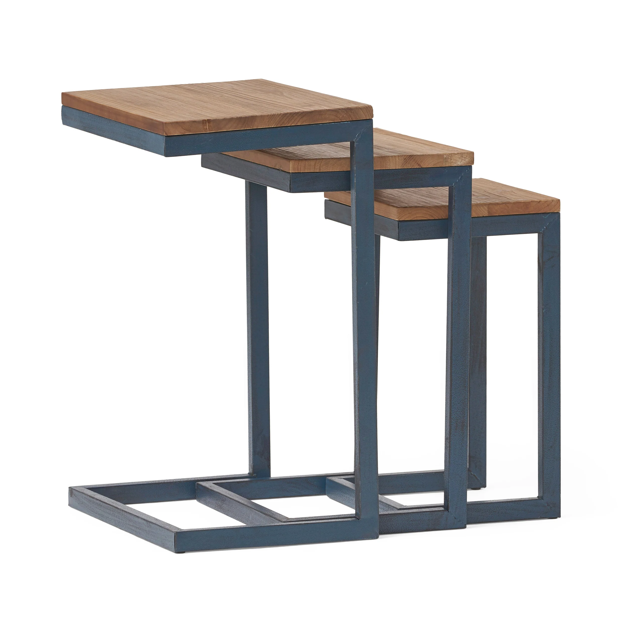 Kacha Modern Rectangular Antique Firwood Nesting Tables with Iron Frames - furnishings