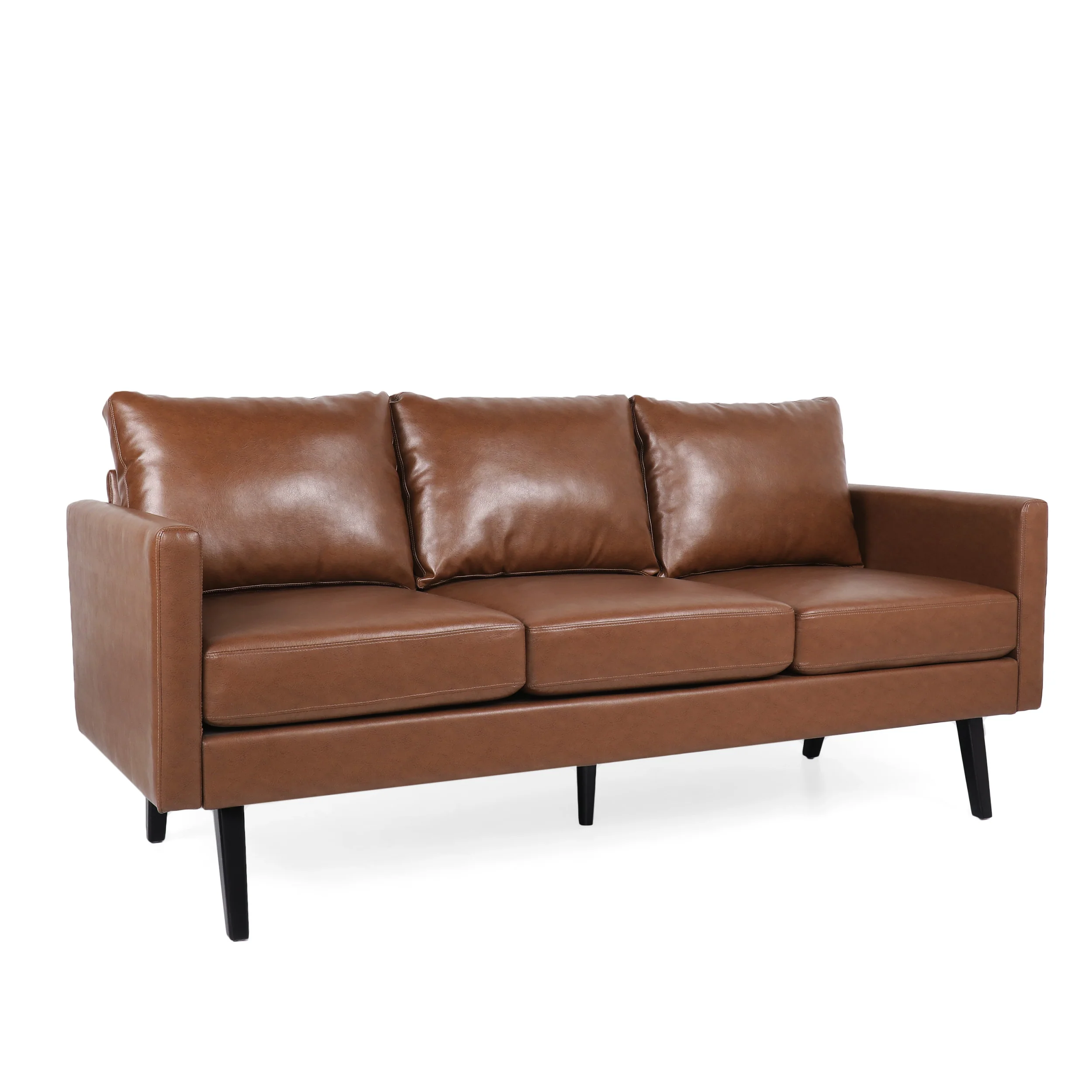 Dowd Mid Century Modern Faux Leather 3 Seater Sofa - furnishings