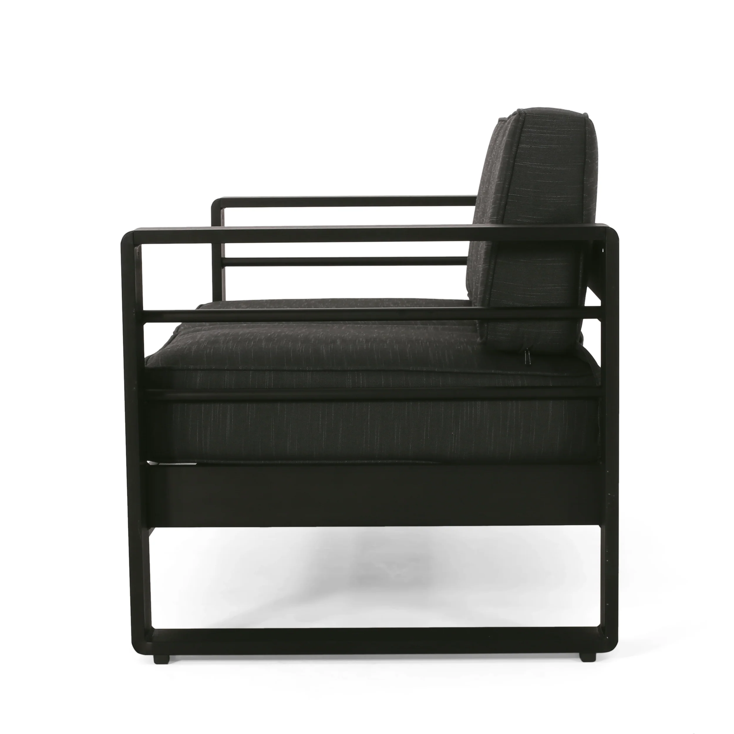 Gadd Outdoor Aluminum Loveseat with Cushions, Black, Dark Gray - furnishings