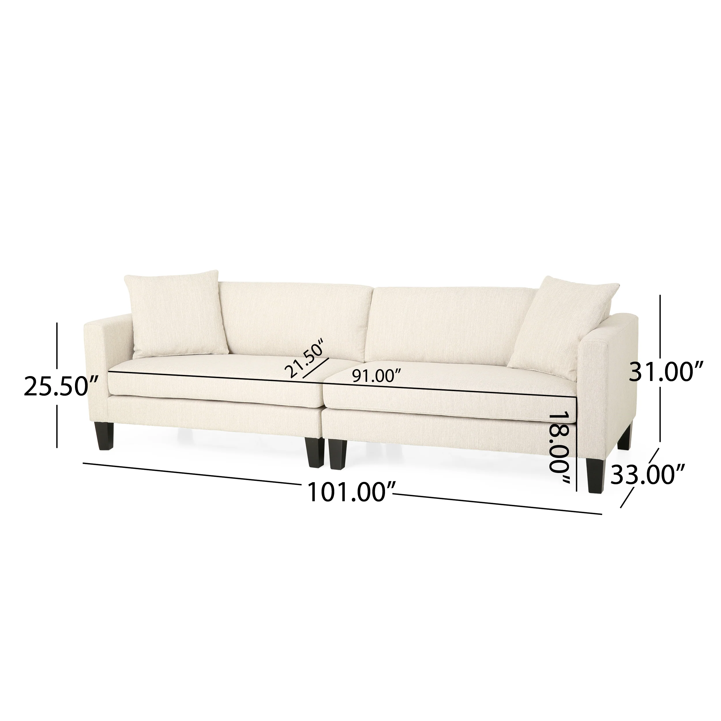 Ilaan Contemporary 4 Seater Fabric Sofa with Accent Pillows - furnishings