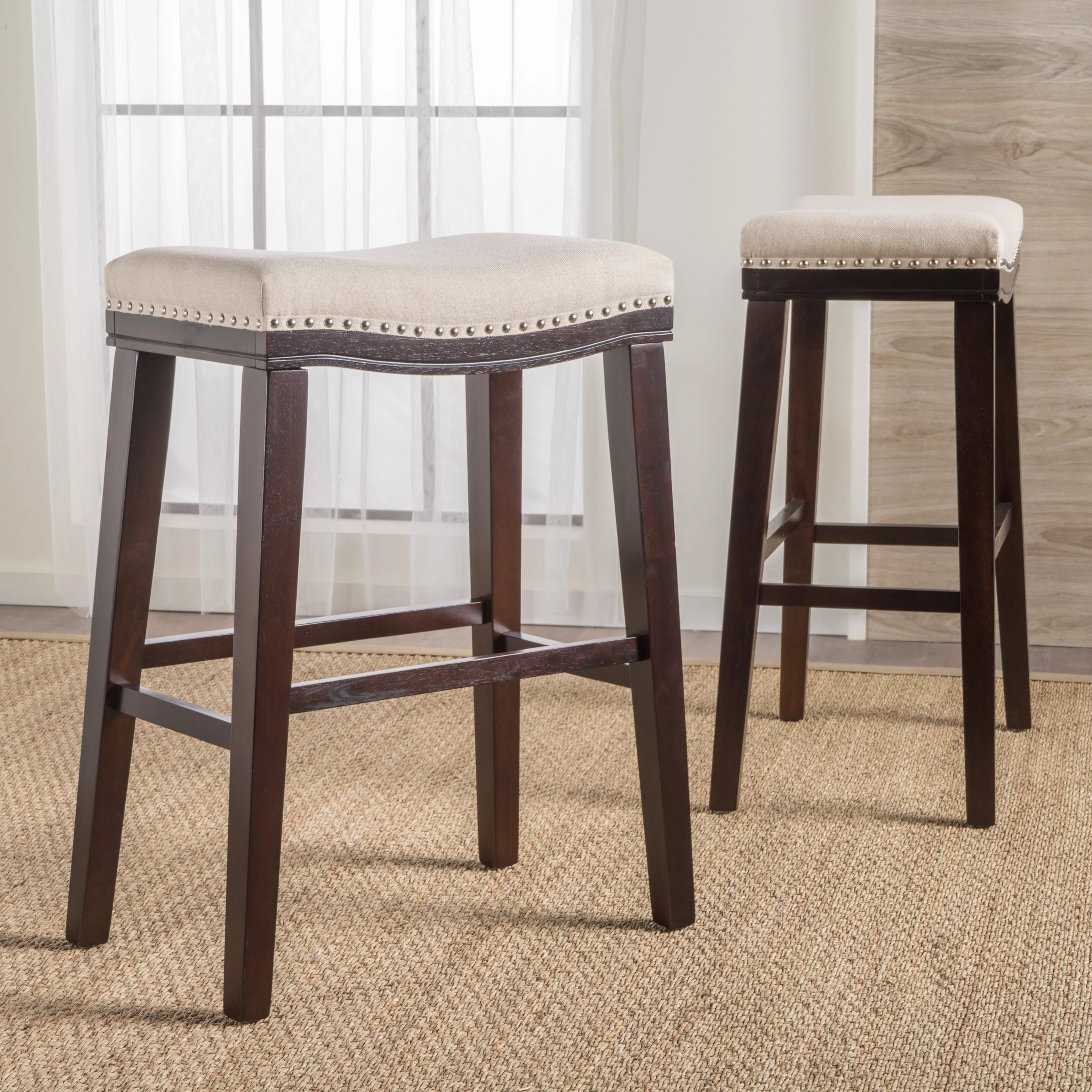 Cavalia 30-Inch Saddle Shaped Studded Rim Stool (Set of 2) - furnishings