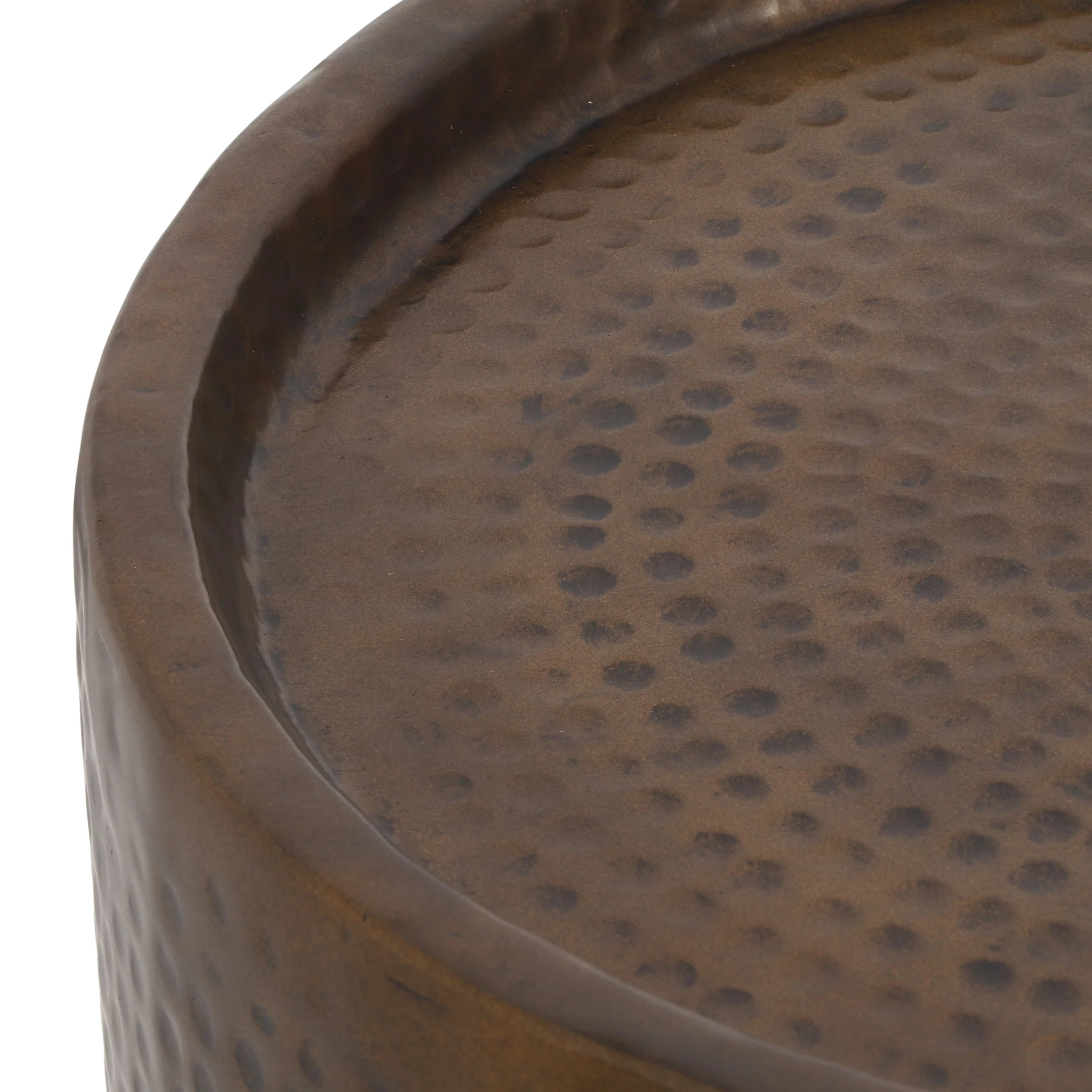 Wurtz Modern Handcrafted Hammered Aluminum Drum Side Table, Aged Brass - furnishings