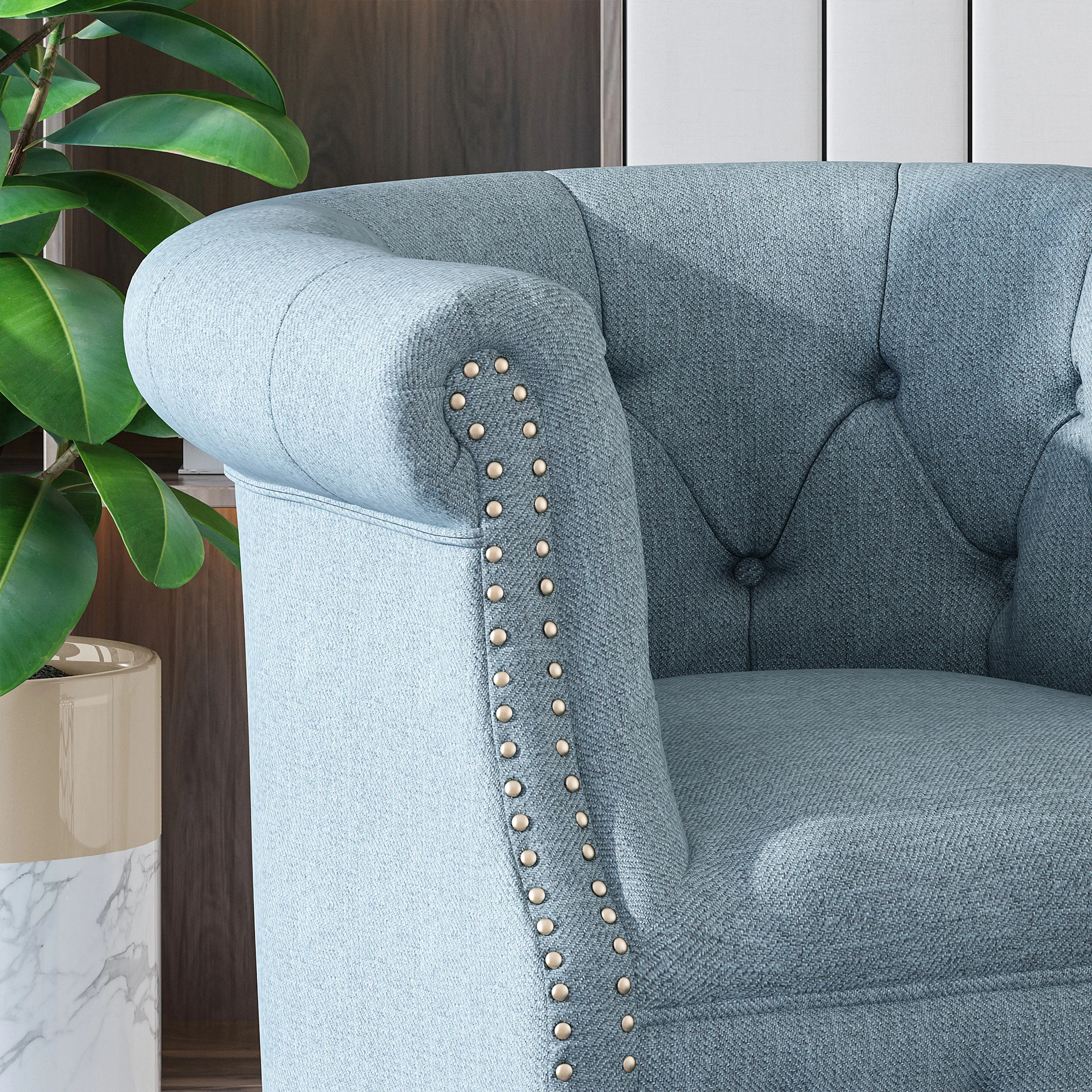 Atticus Chesterfield Style Tufted Fabric Accent Chair and Ottoman Set - furnishings