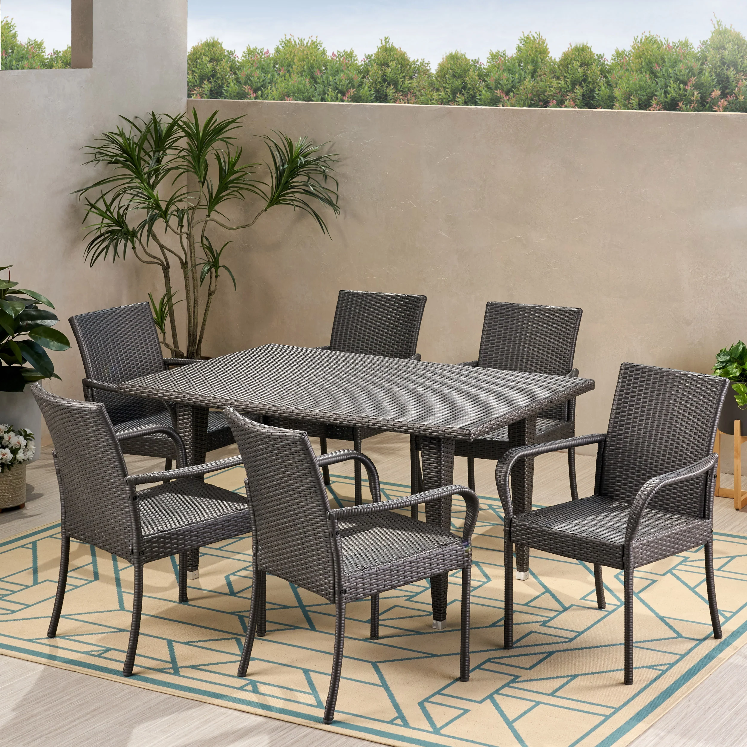 Havik Outdoor Contemporary 6 Seater Wicker Dining Set - furnishings