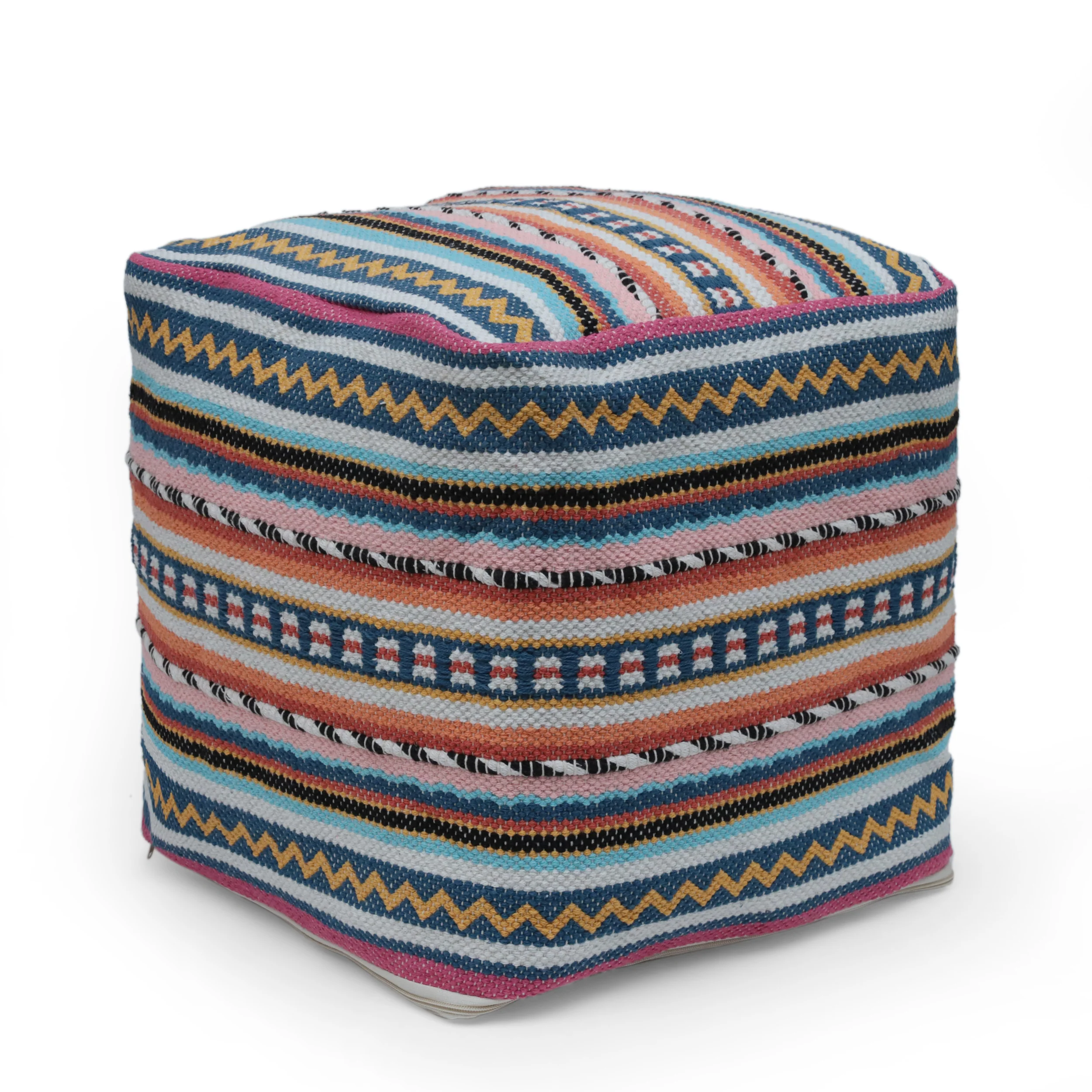 Hilliard Boho Handcrafted Peruvian Print Cube Pouf - furnishings