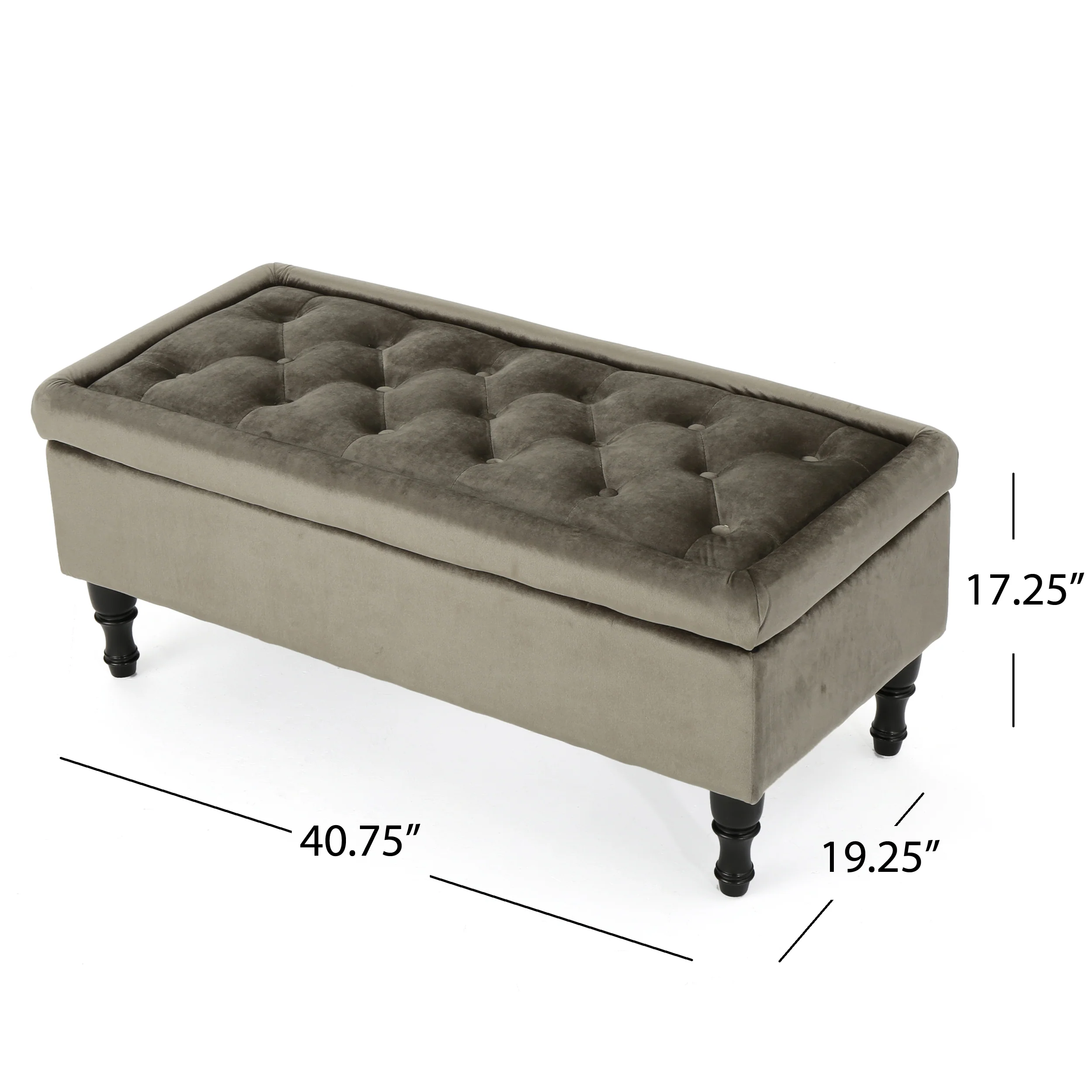Constance Button Tufted Fabric Rectangle Storage Ottoman Bench w/ Turned Legs - furnishings