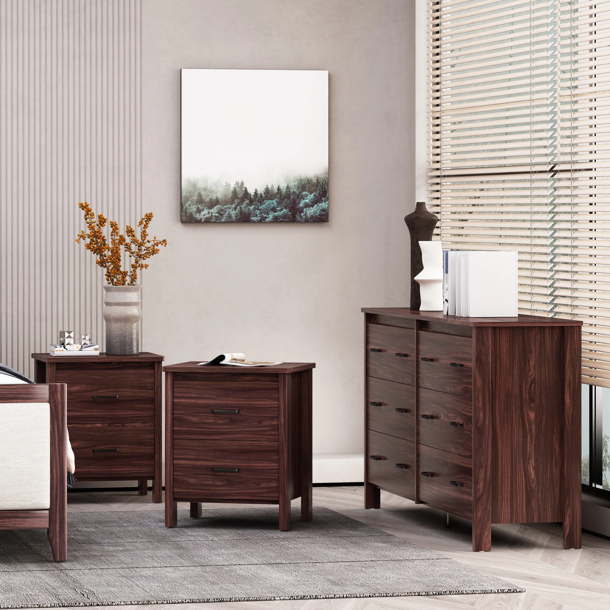 Titeca Contemporary 3 Piece Double Dresser and Nightstand Set - furnishings