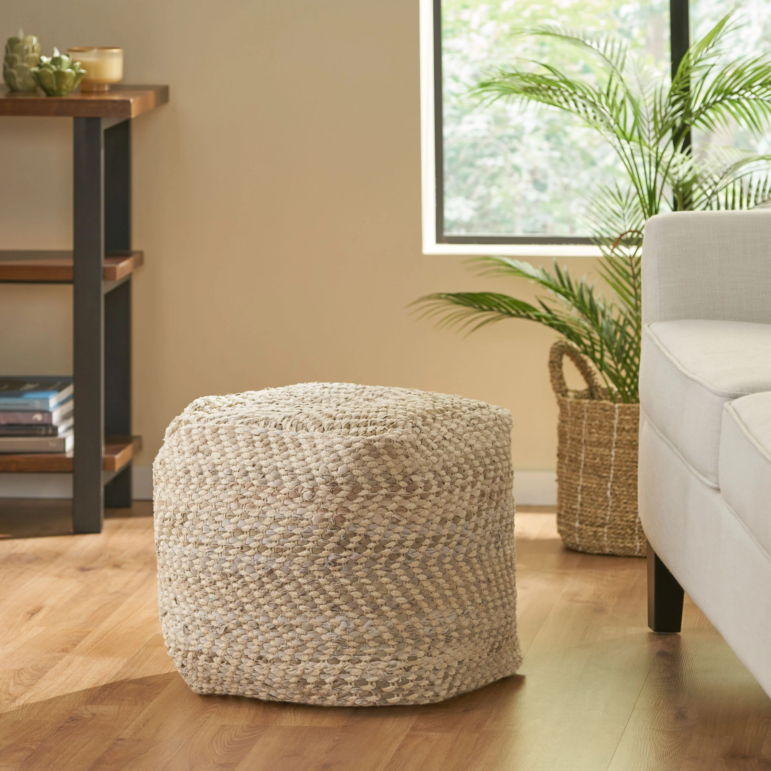 Cyril Handcrafted Boho Fabric Cube Pouf - furnishings