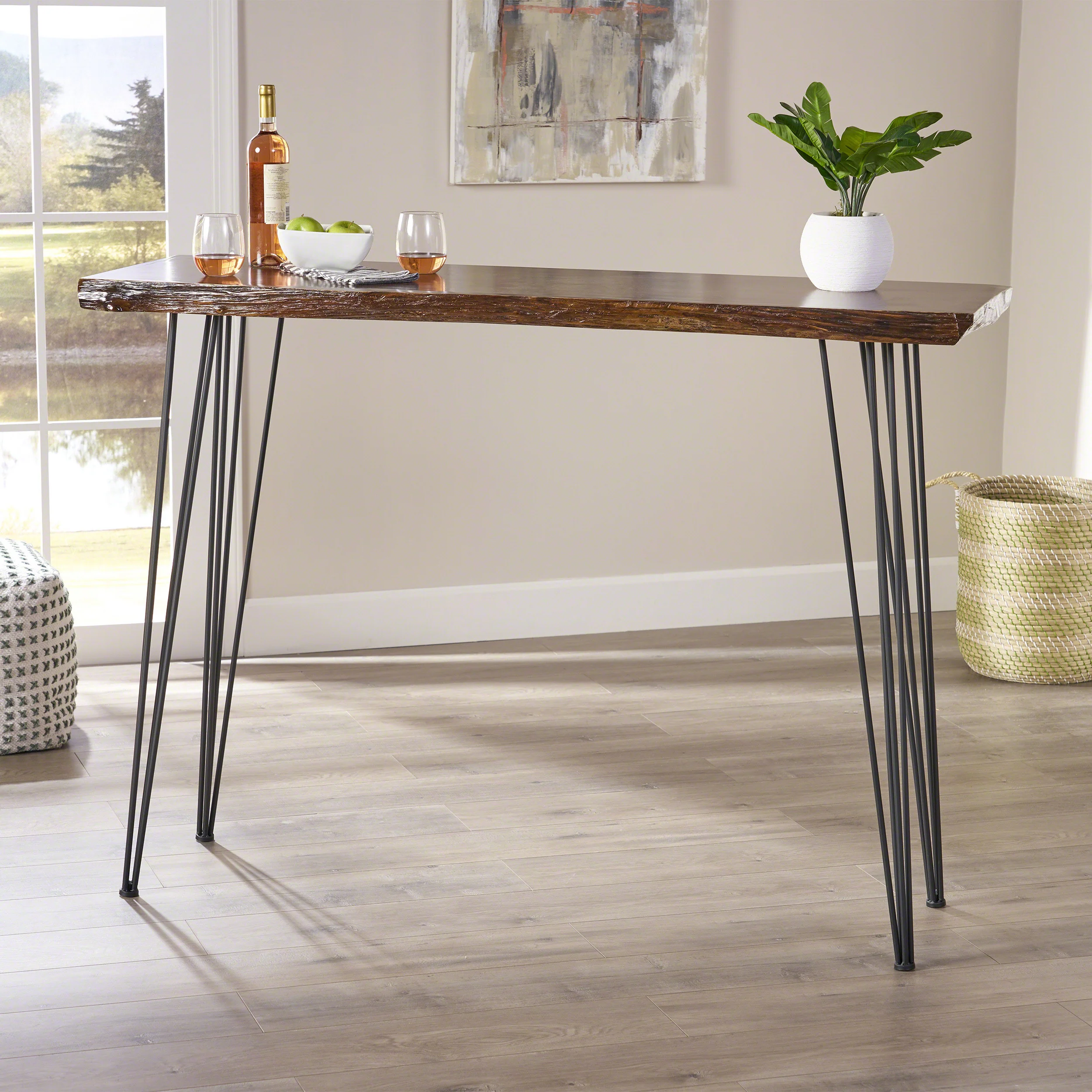 Aneissa Industrial Faux Live Edge Rectangular Bar Table, Natural - furnishings
