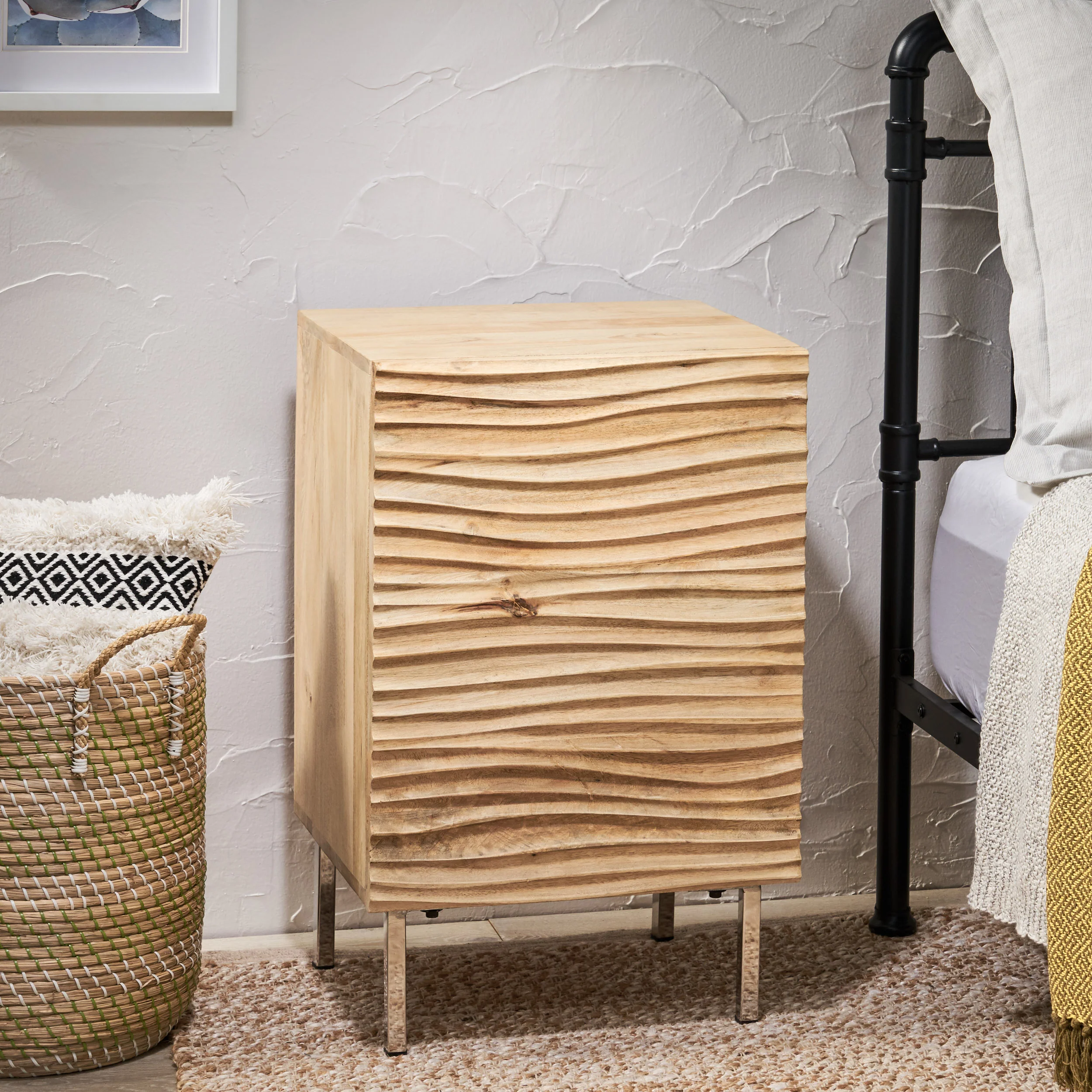Lesley Modern Mango Wood and Iron Side Table - furnishings