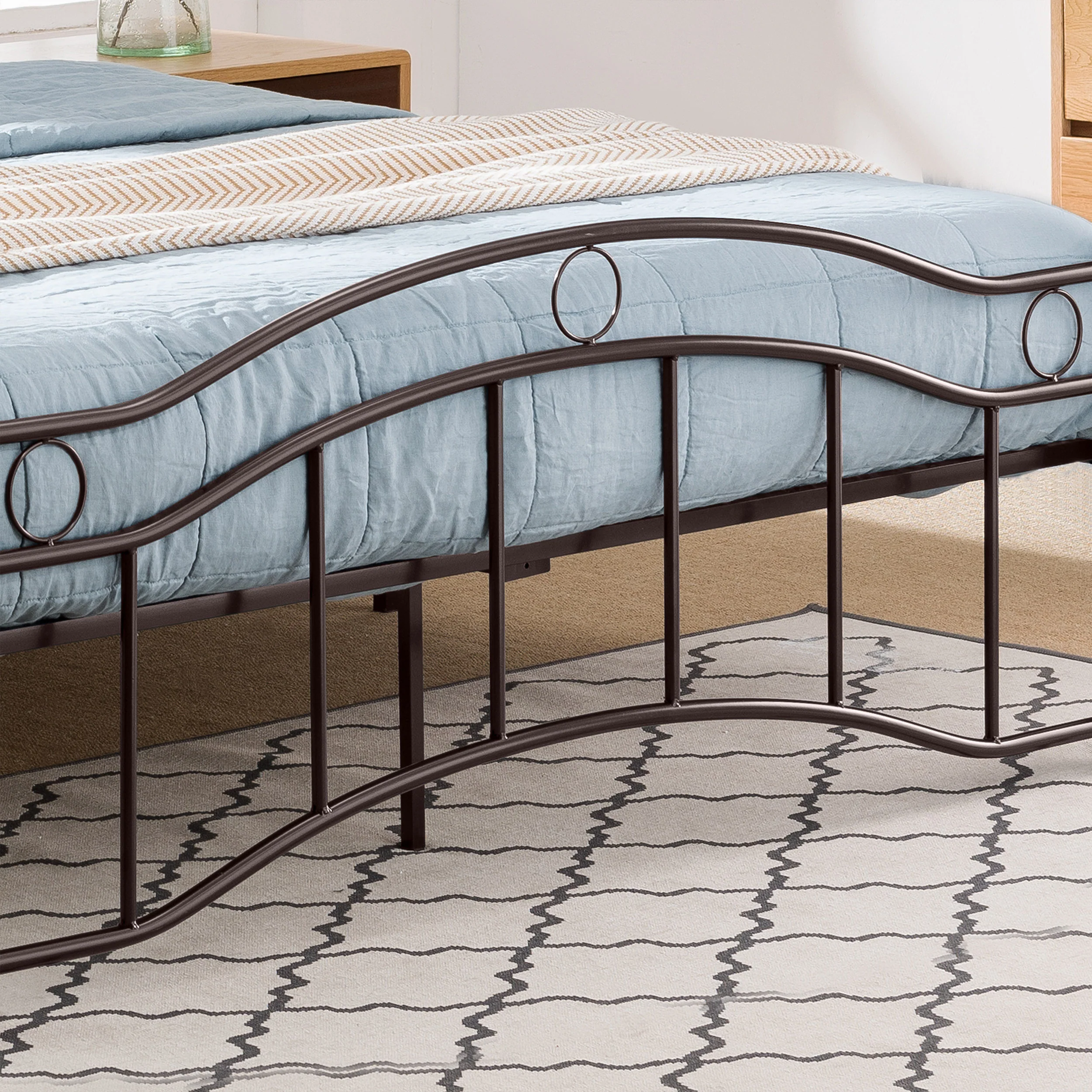 Cole Contemporary Iron Queen Bed Frame with Finial-Topped Legs - furnishings