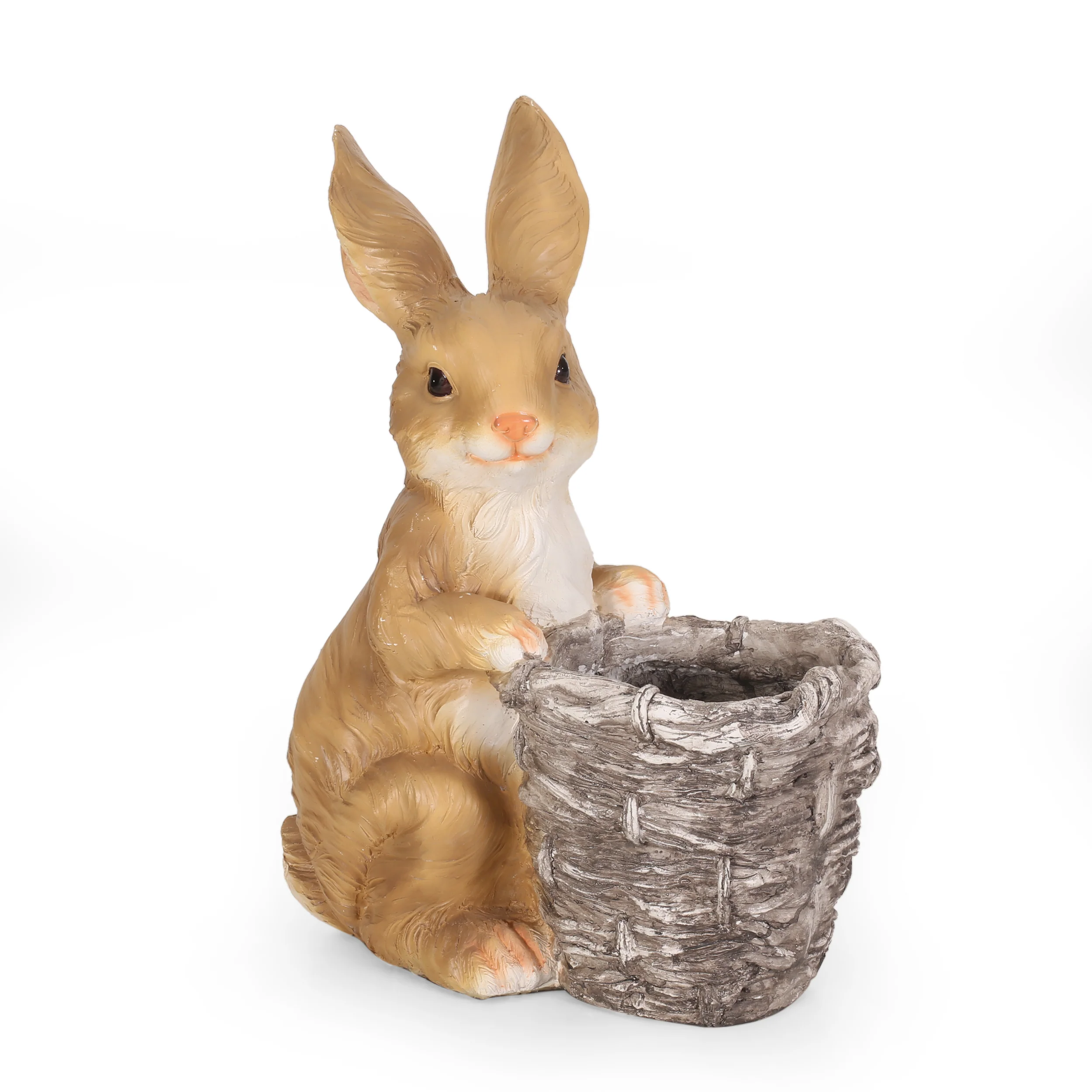Intrare Outdoor Decorative Rabbit Planter, White and Brown - furnishings