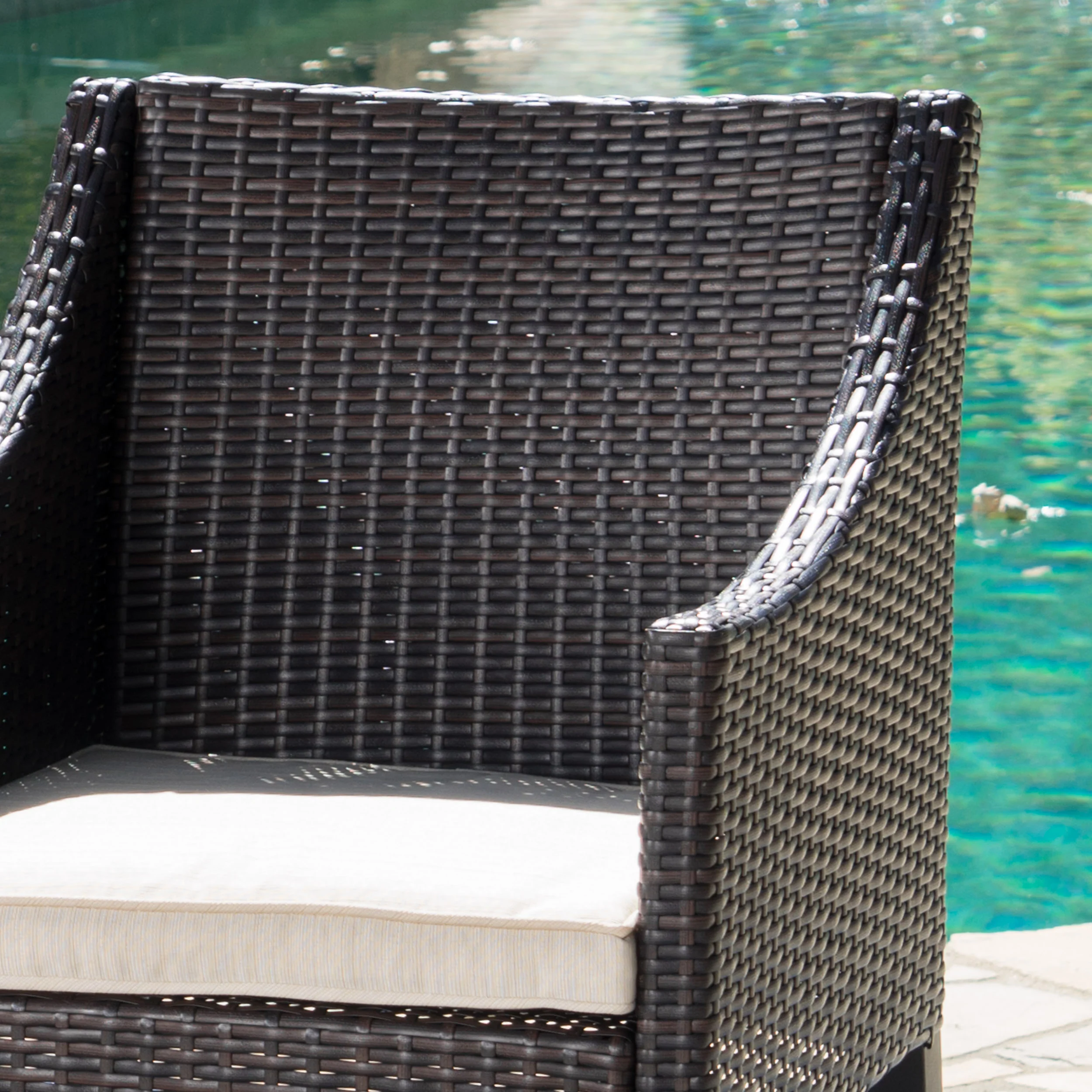 Okanna Outdoor 6 Piece Multi-brown Wicker and Acacia Sandblast Wood Dining Set - furnishings