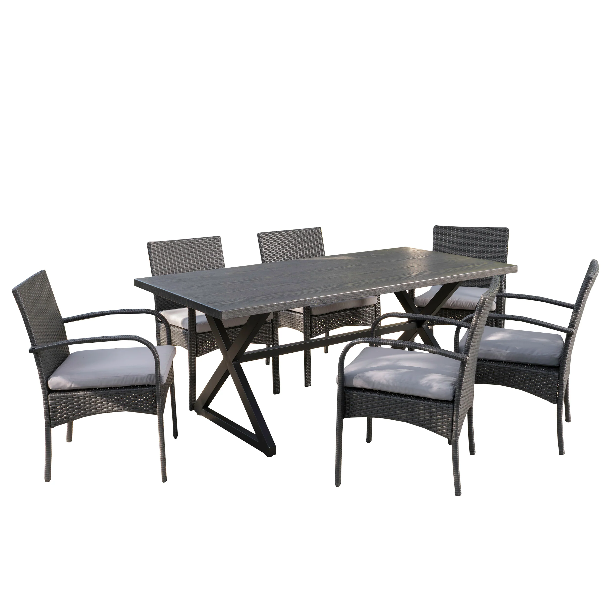Ashley Outdoor 7 Piece Aluminum Dining Set with Wicker Dining Chairs - furnishings