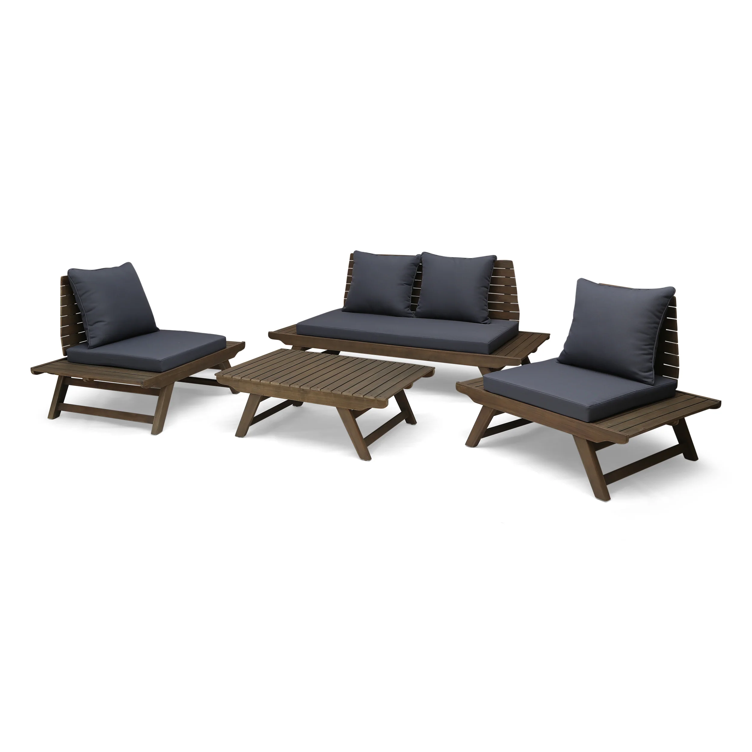 Lucy Outdoor Acacia Wood 4 Seater Chat Set - furnishings