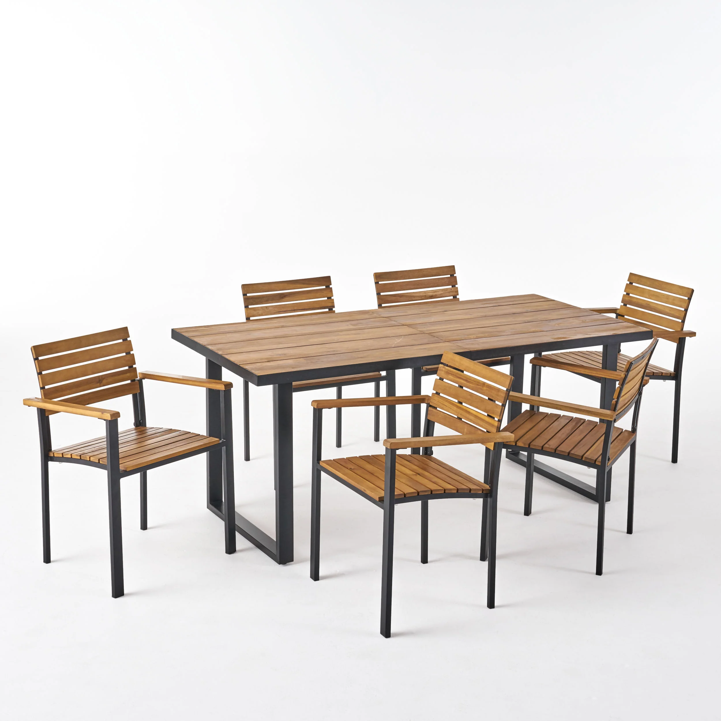 Yetta Outdoor 6 Seater Wood and Iron Dining Set - furnishings
