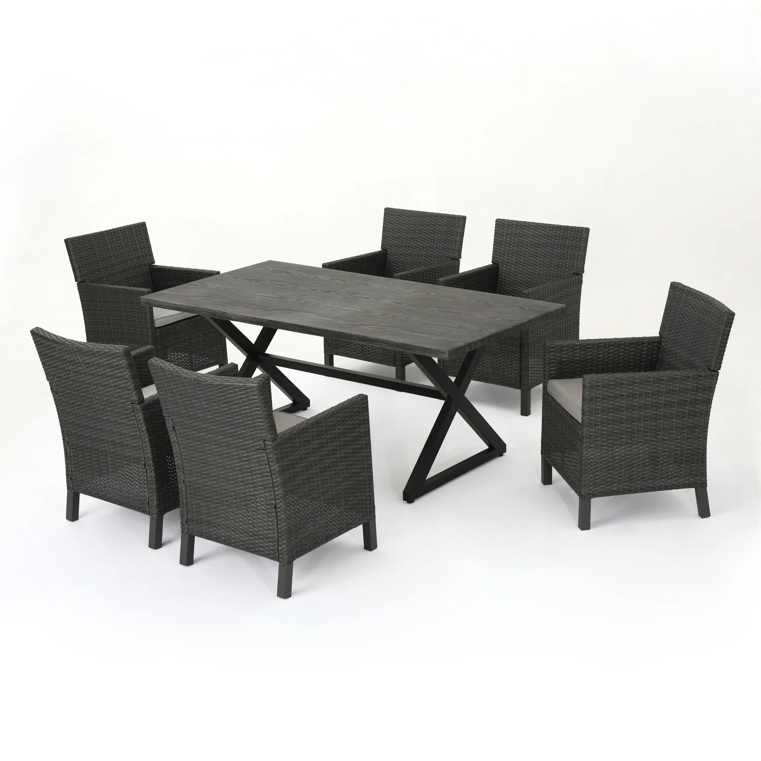 Blane Outdoor 7 Piece Grey Dining Set with Aluminum Dining Table - furnishings