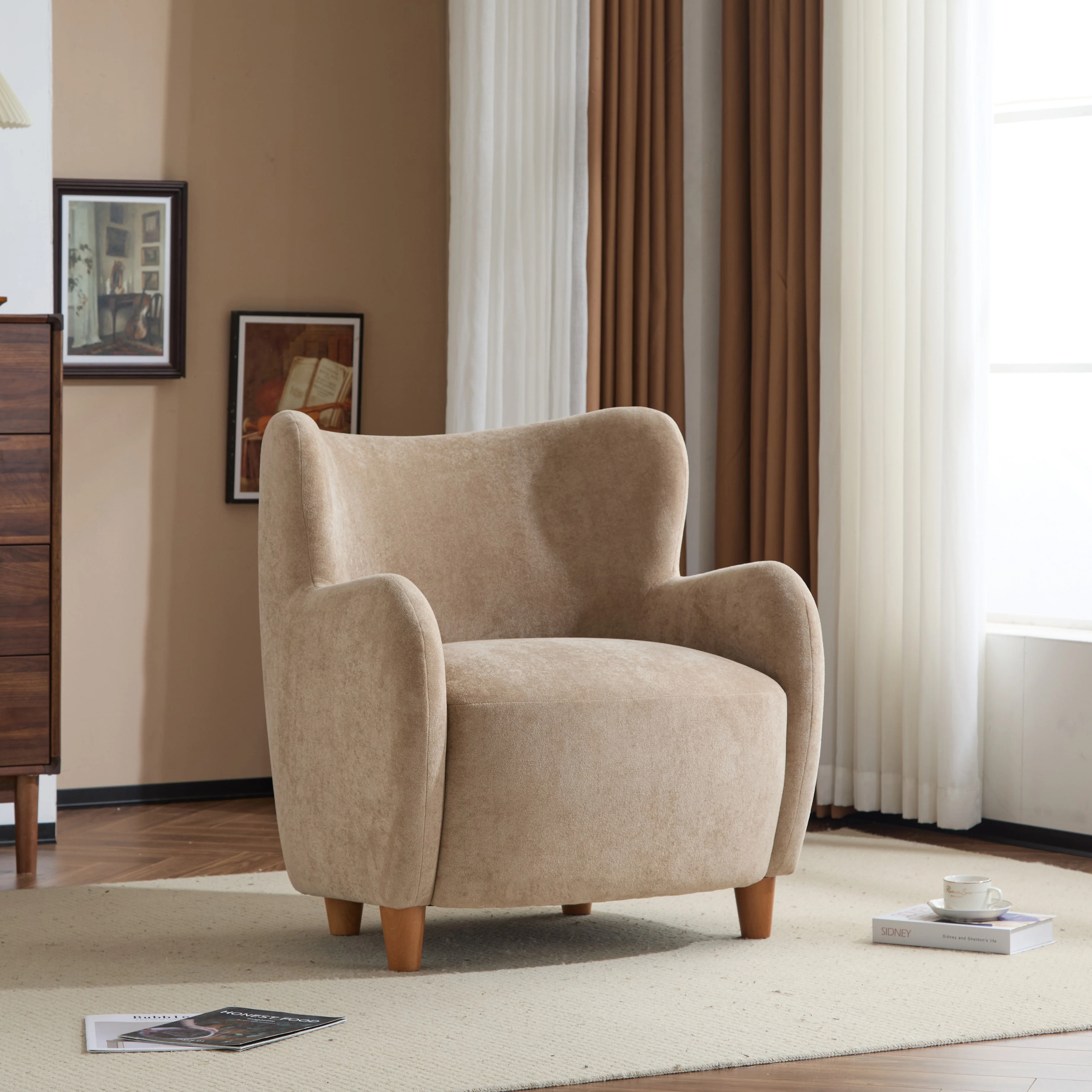 Zoe Fabric Wingback Accent Chairs Single Sofa - furnishings