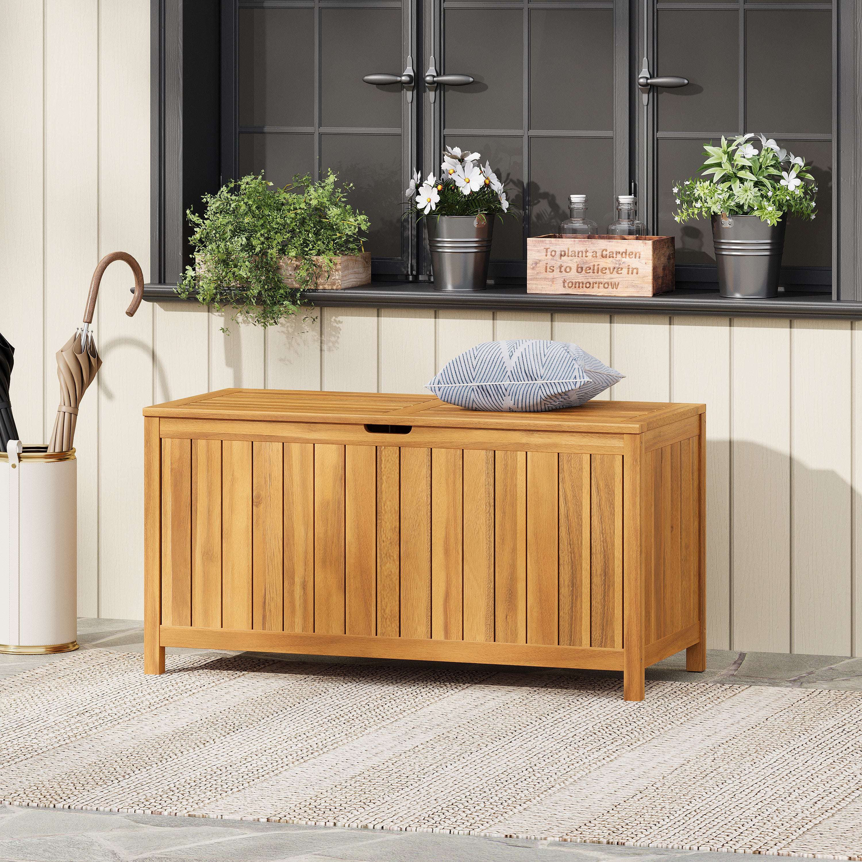 100 Gallons Acacia Wood Storage Deck Box - furnishings