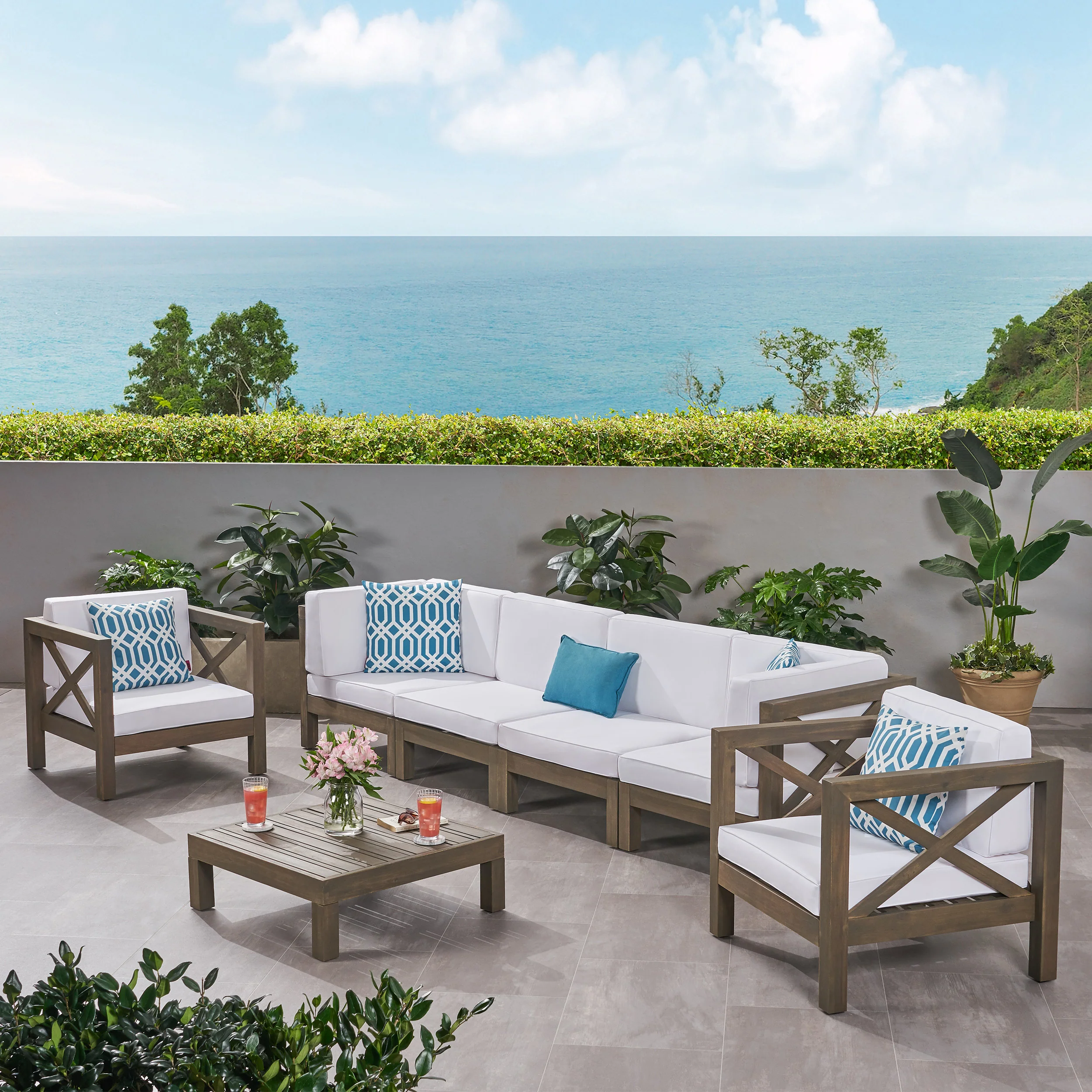 Morgan Outdoor 6 Seater Acacia Wood Sofa Chat Set - furnishings