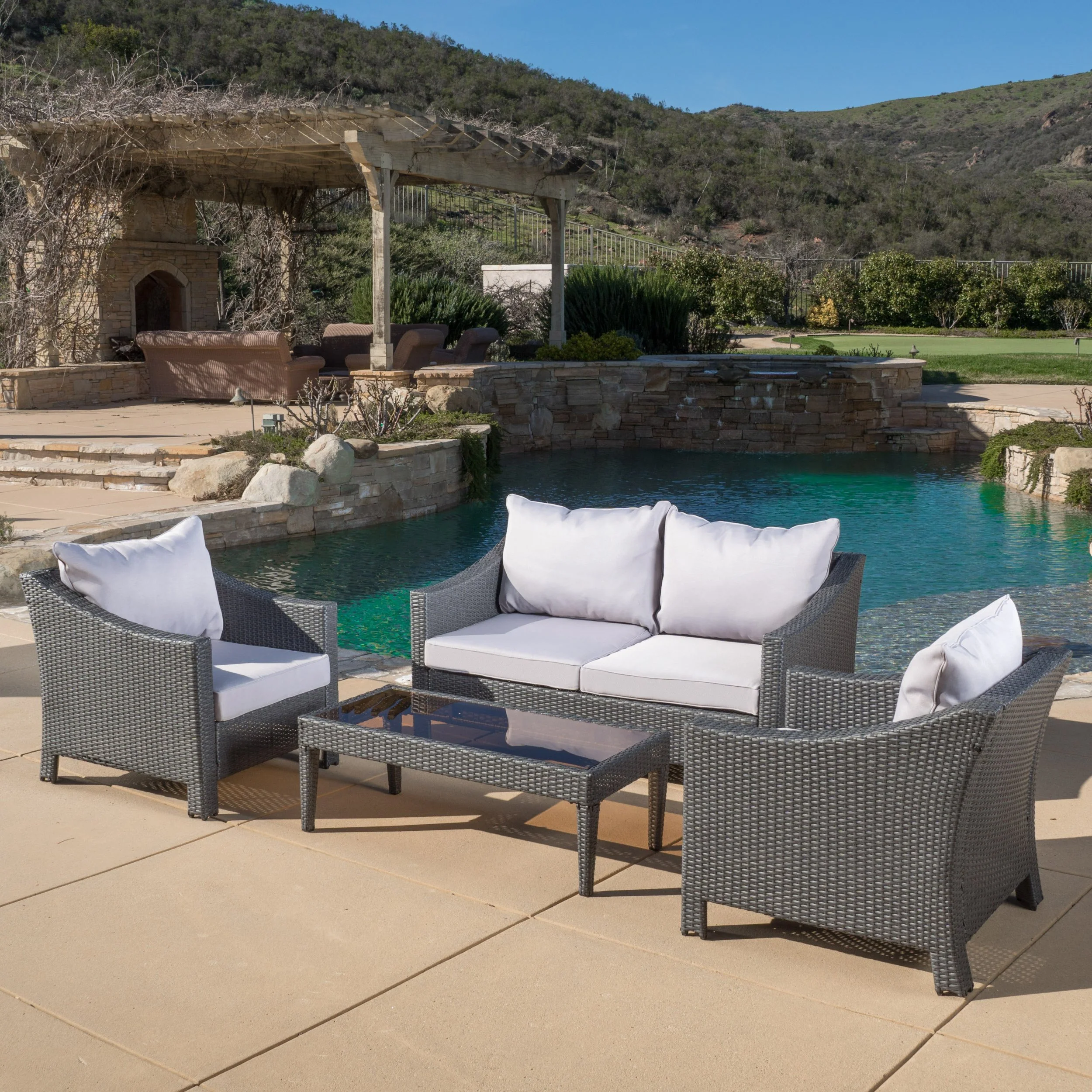 Caspian 4pc Outdoor Wicker Sofa Set - furnishings