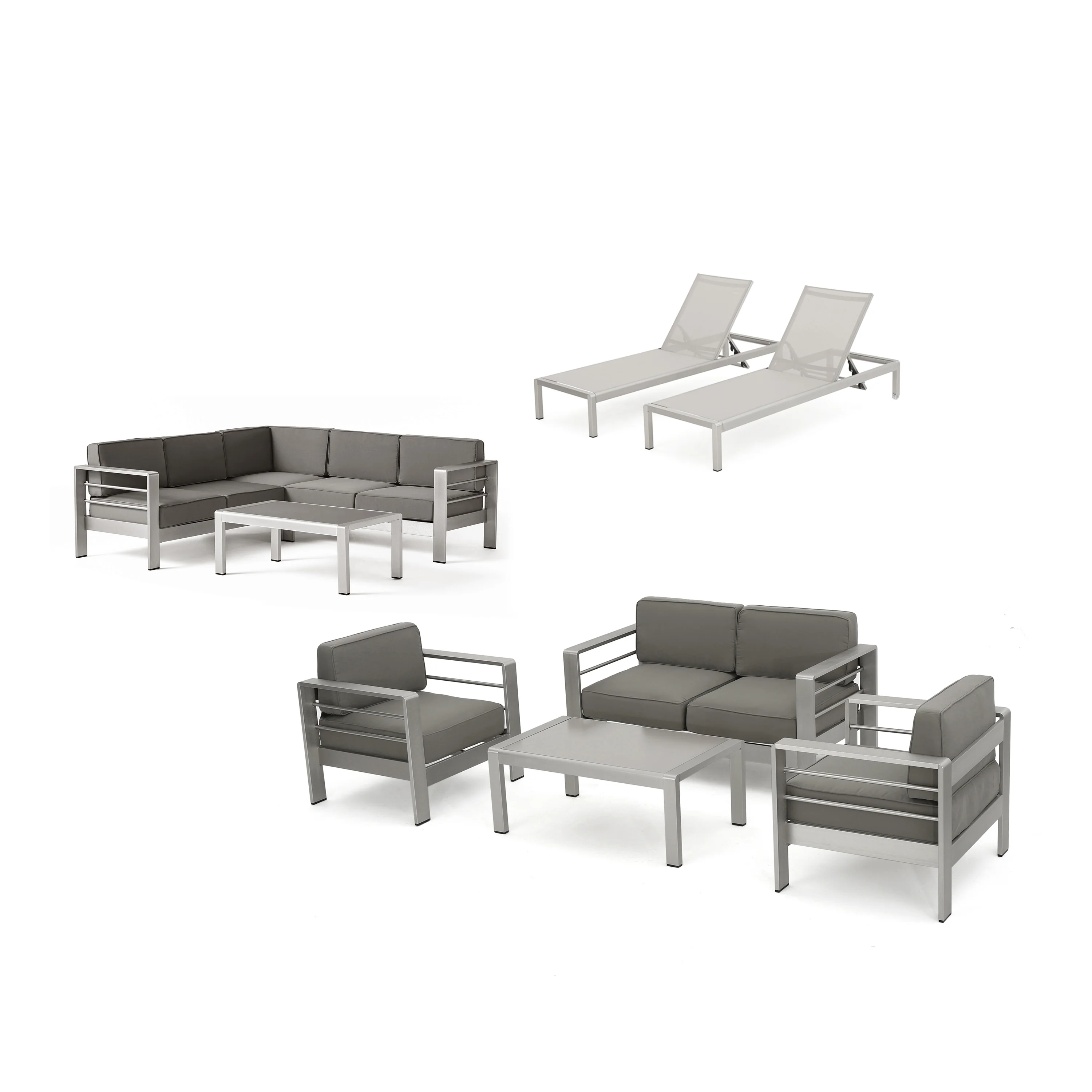 Crested Bay Outdoor Modern 10 Piece Silver Aluminum Sectional Set with Cushions - furnishings