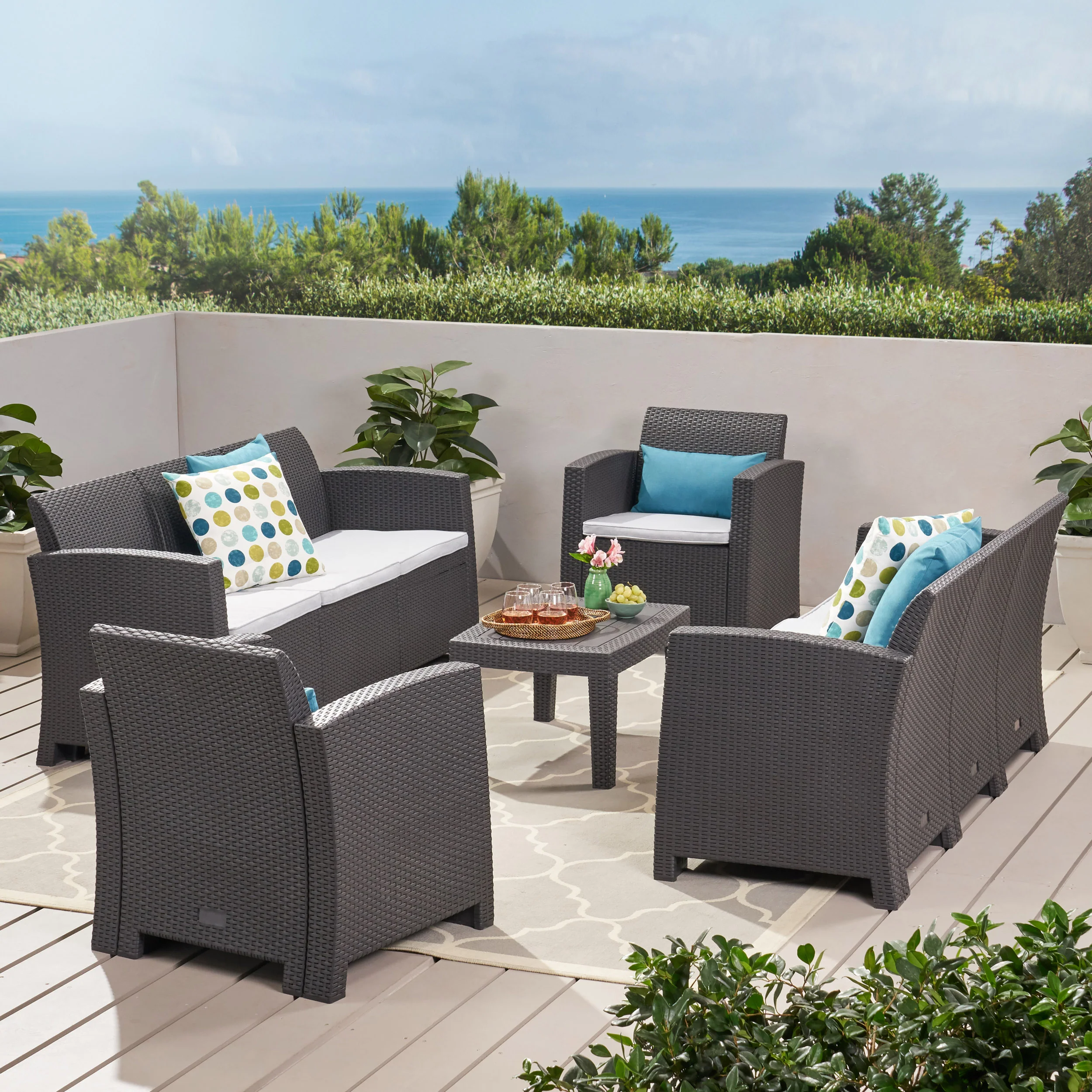 Jacob Outdoor 5 Piece Faux Wicker Rattan Style Chat Set - furnishings