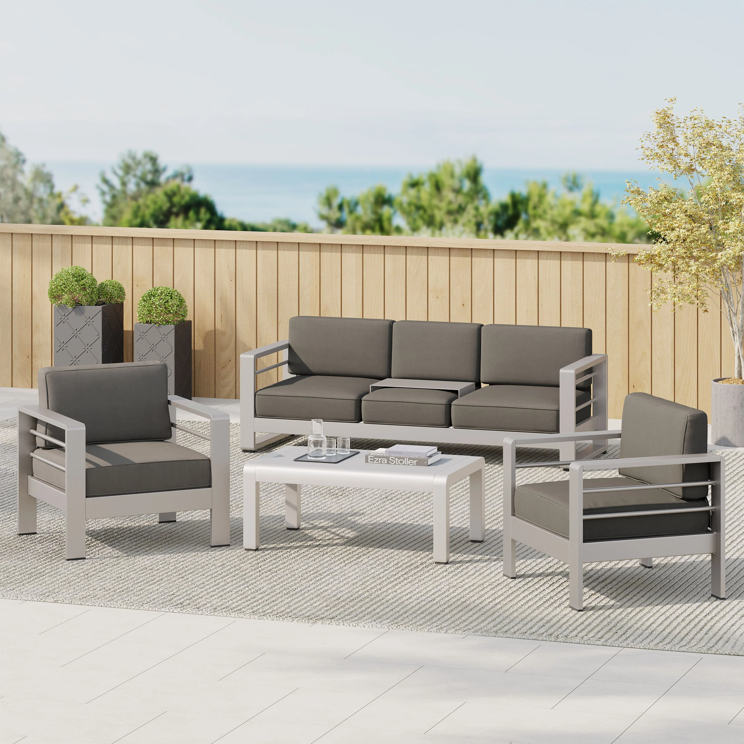 Coral Bay Outdoor 4 Piece Aluminum Chat Set with Cushions - furnishings