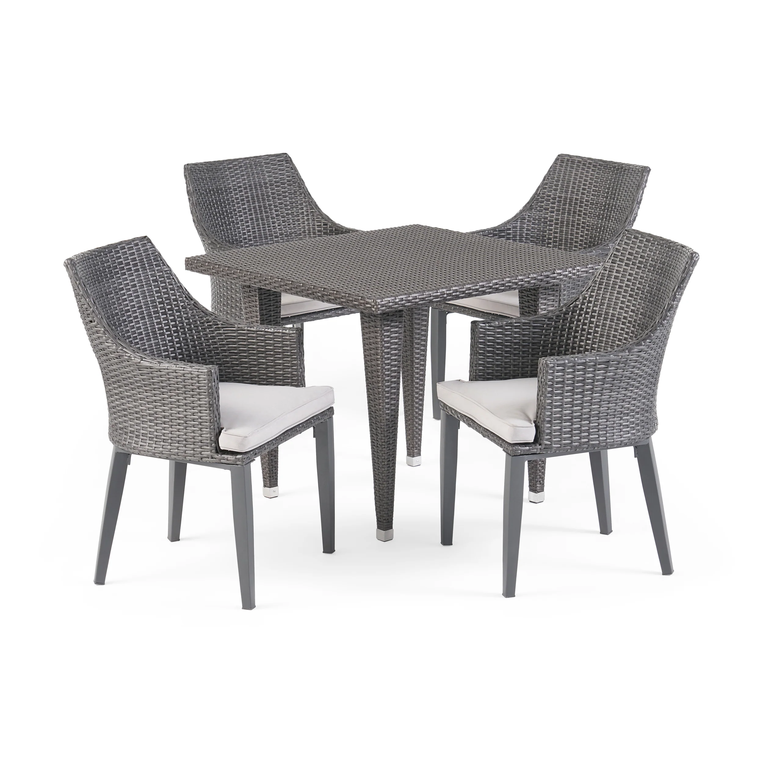 Lenny Outdoor 5 Piece Gray Wicker Dining Set with Water Resistant Cushions - furnishings