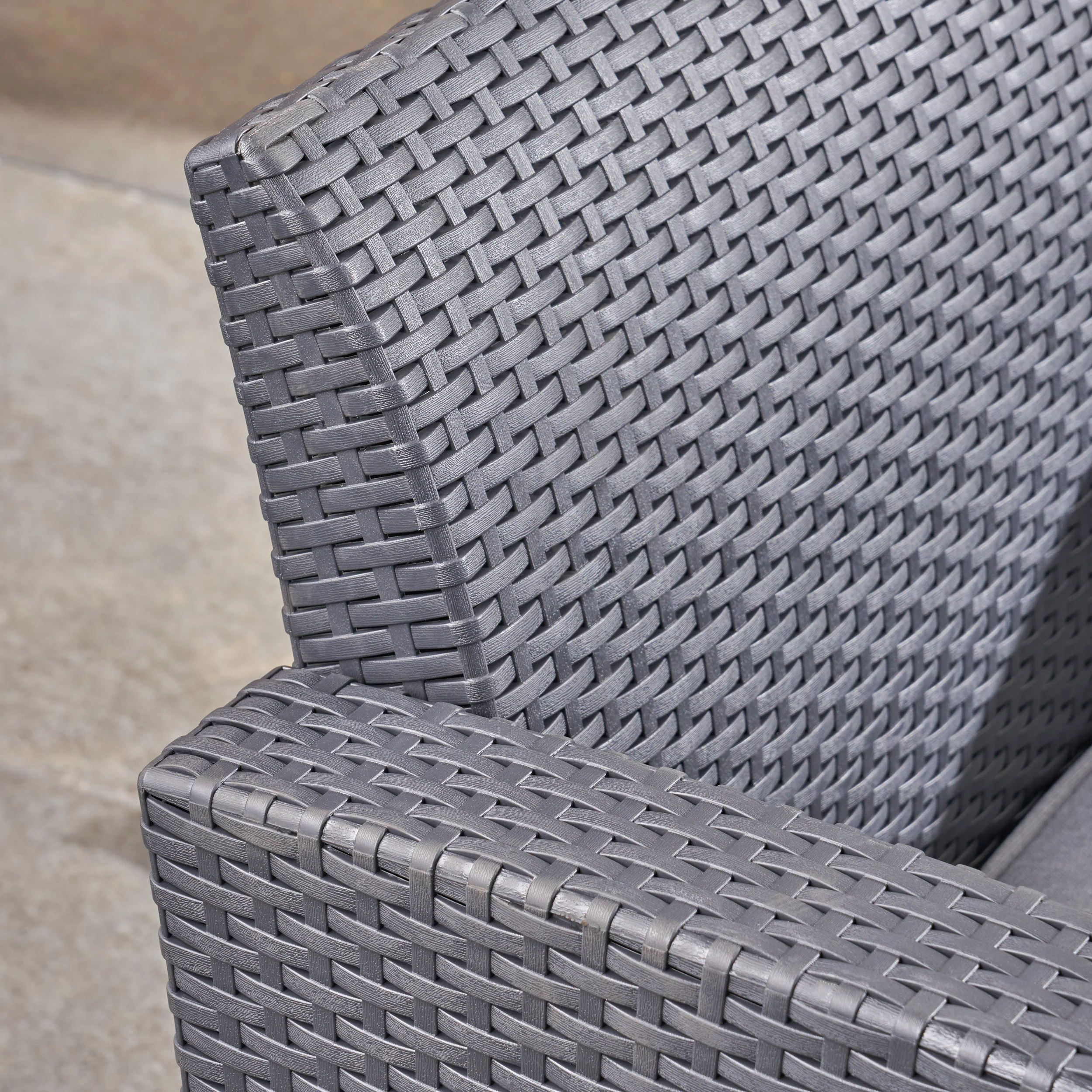 Dane Outdoor 5-Seater Wicker Print Chat Set with Fire Pit and Tank Holder, Charcoal with Light Gray and Dark Gray - furnishings