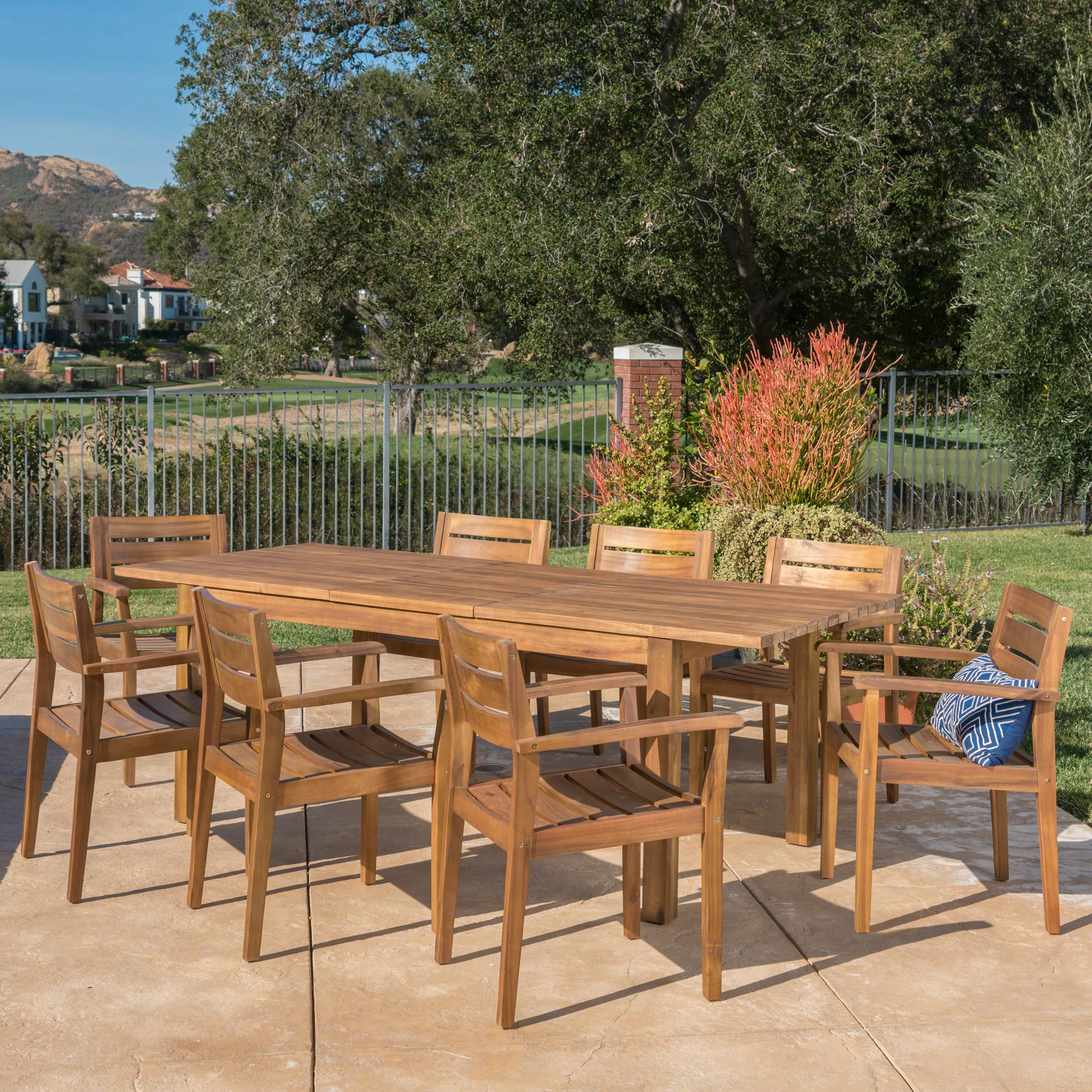 Sakura Outdoor 9 Piece Acacia Wood Dining Set with Expandable Dining Table - furnishings