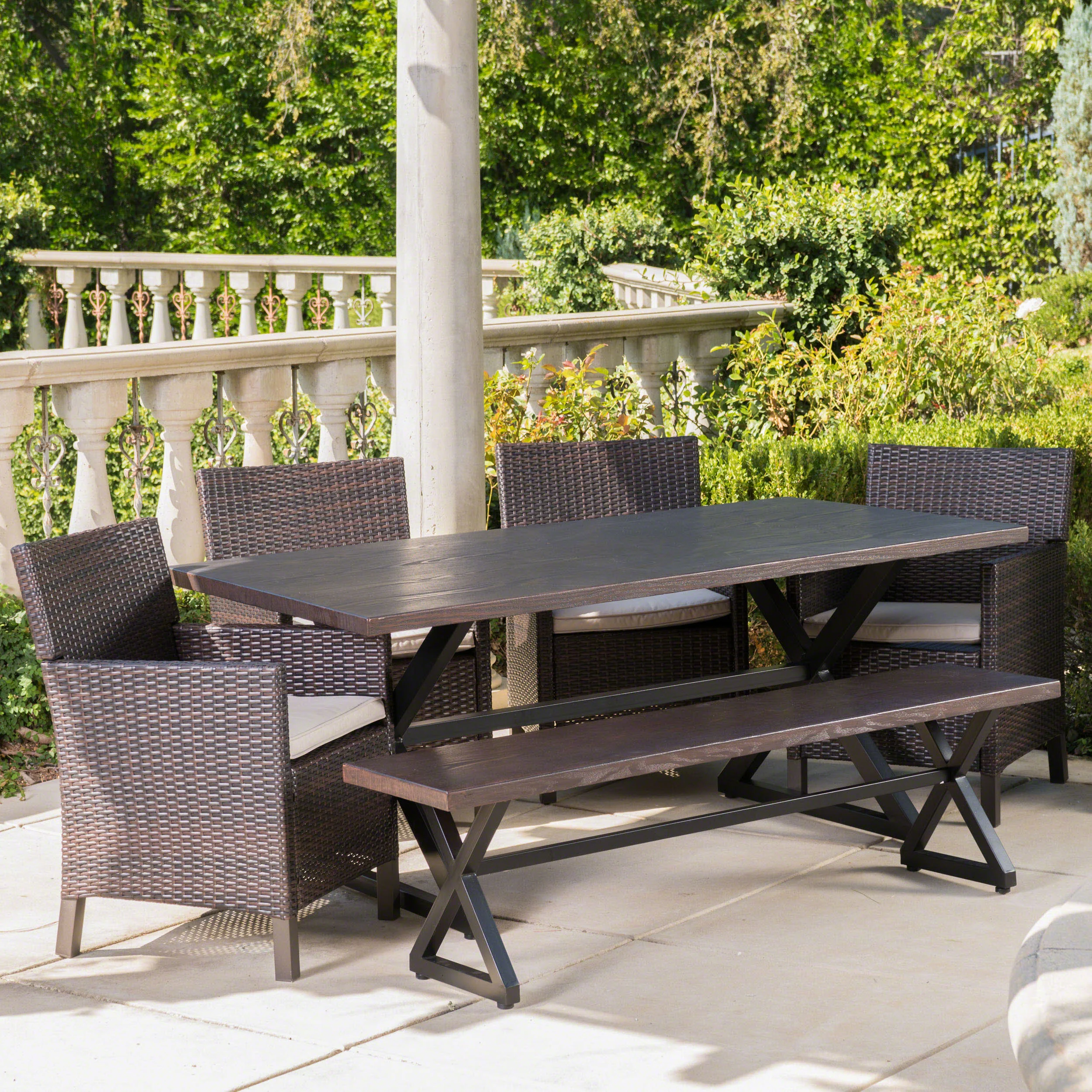 Ainna Outdoor 6 Piece Wicker Dining Set with Aluminum Dining Table - furnishings