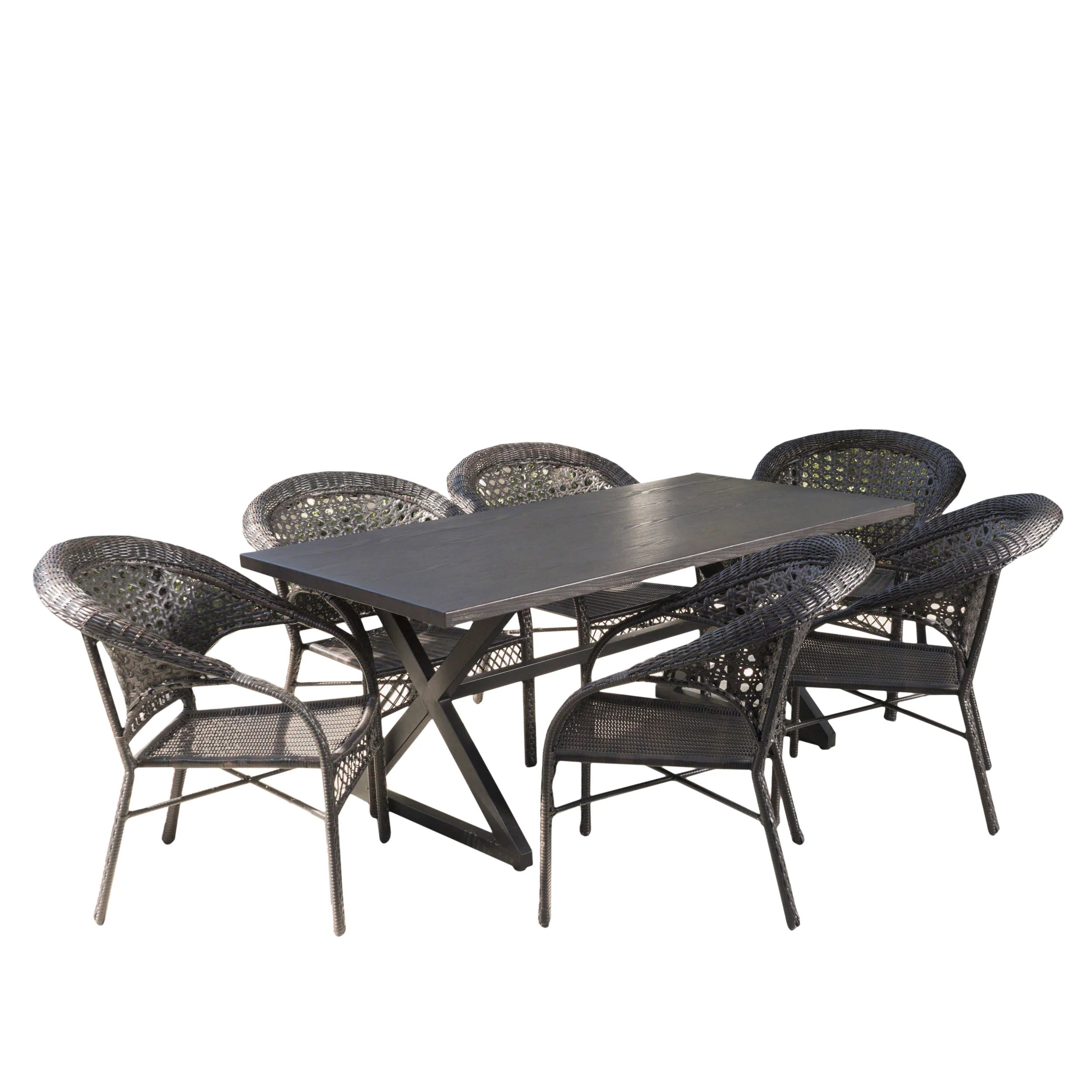 Solloom Outdoor 7 Piece Multi-brown Wicker Dining Set with Brown Aluminum Table - furnishings