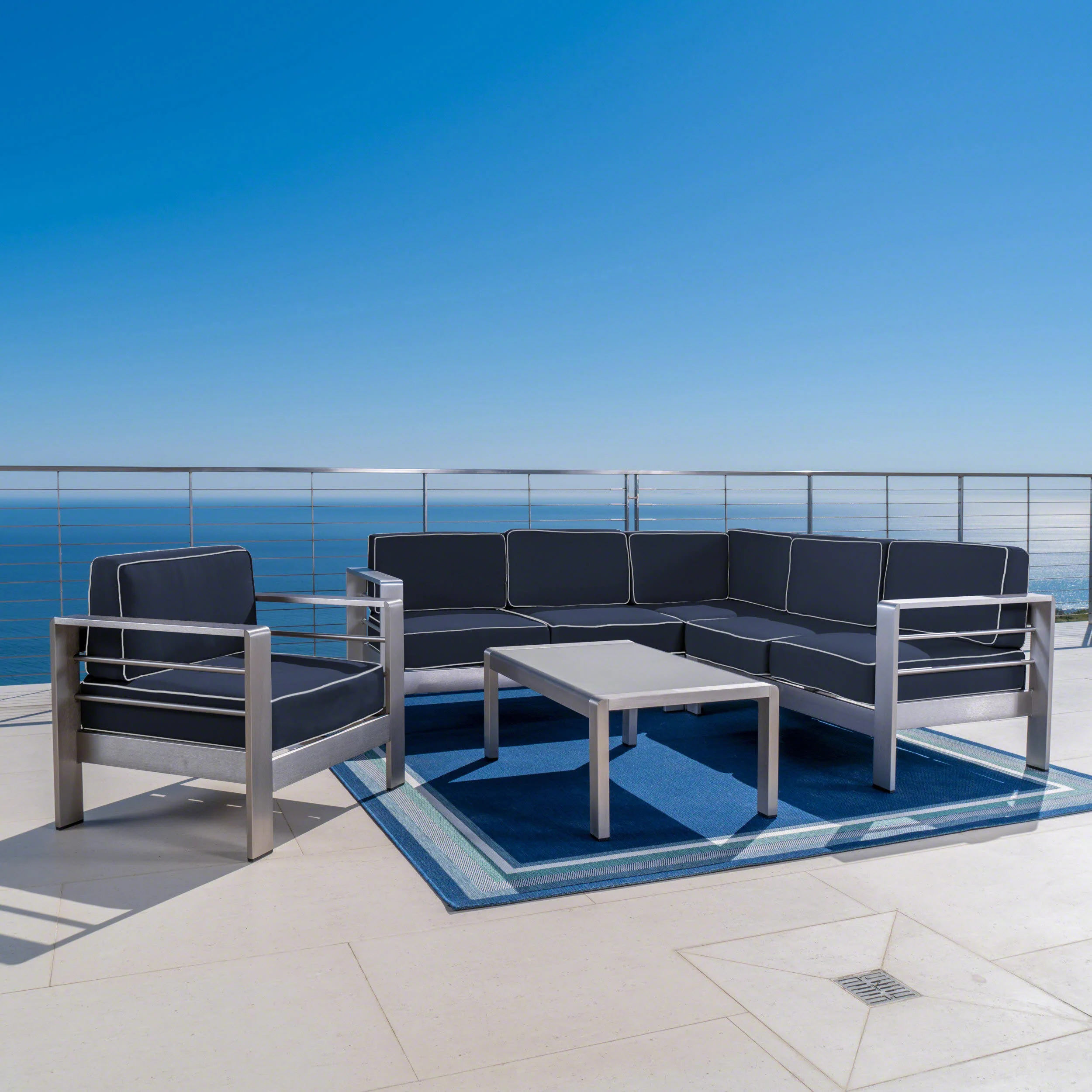 Crested Bay Outdoor Aluminum 5 Piece Sofa Set with Sunbrella Cushions - furnishings