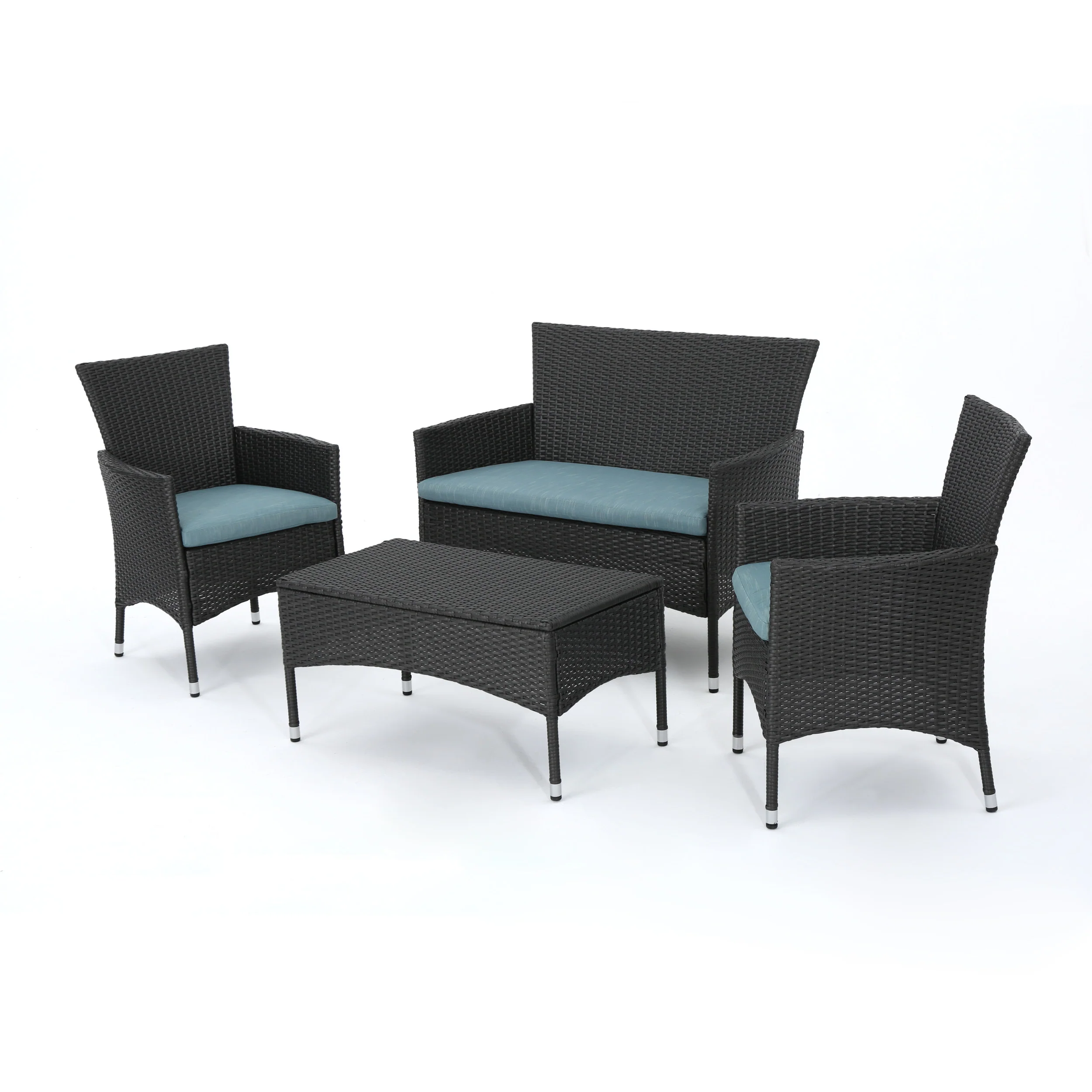 Mina Outdoor 4 Piece Wicker Chat Set with Water Resistant Cushions - furnishings