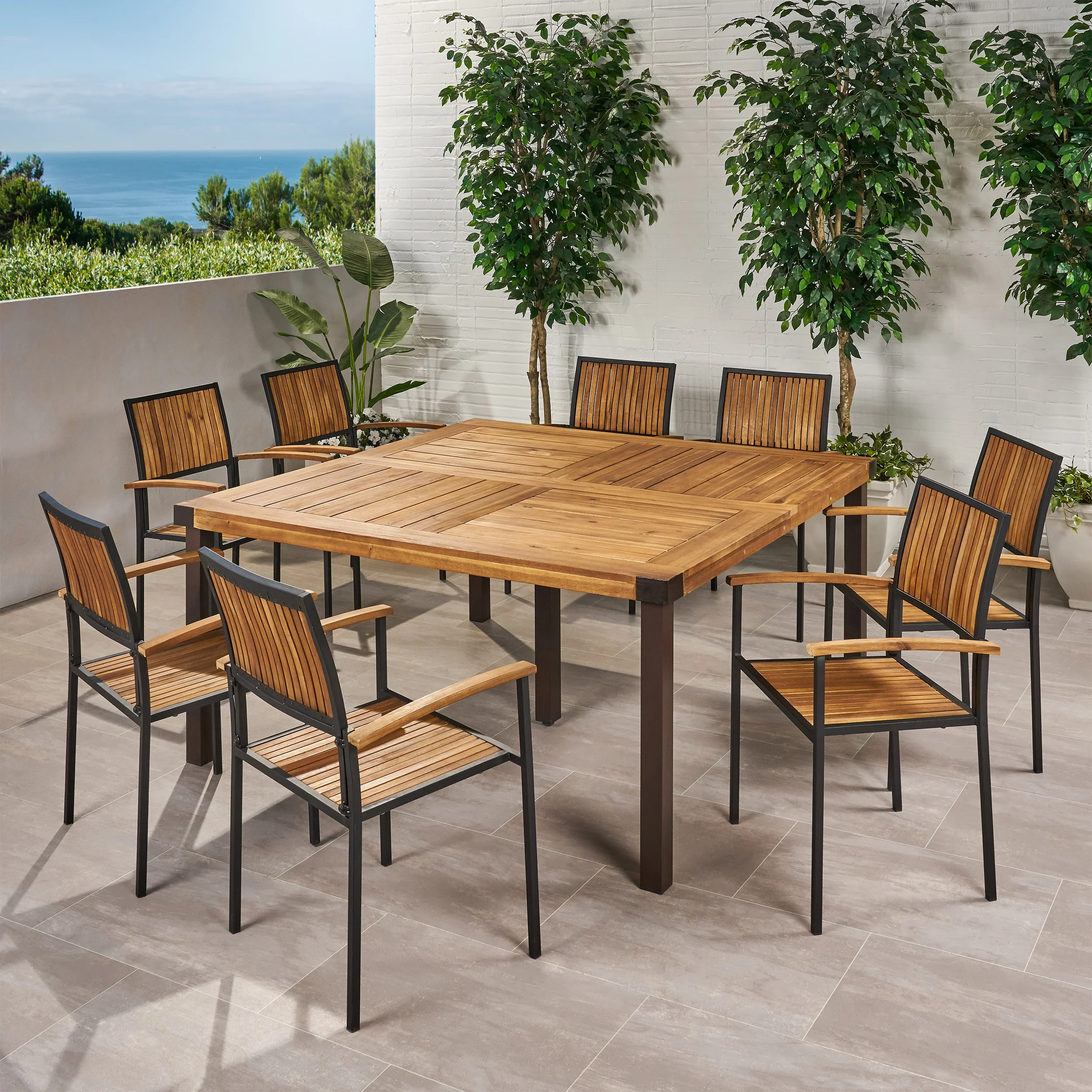 Maggie Outdoor 8 Seater Acacia Wood Dining Set - furnishings