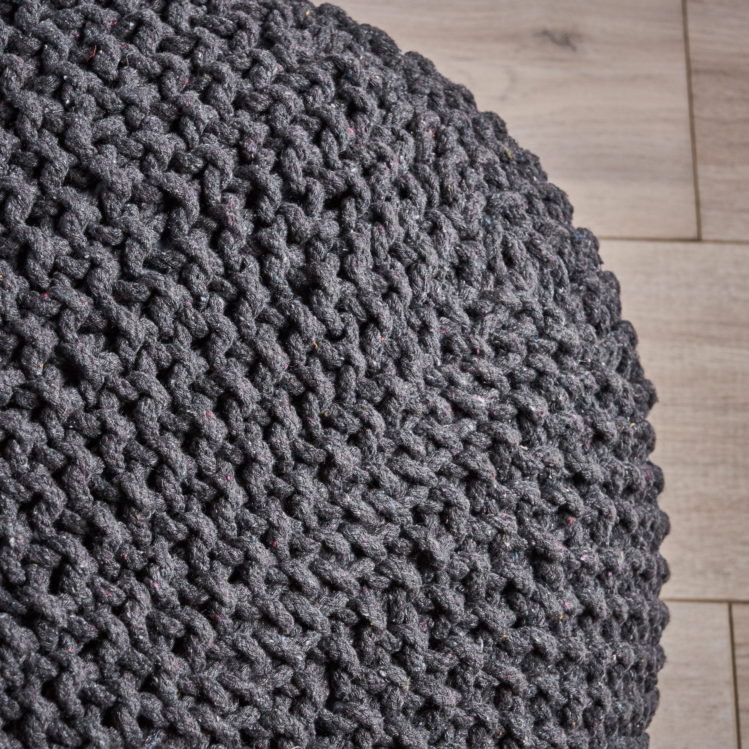Joyce Knitted Cotton Square Pouf, Dark Grey - furnishings