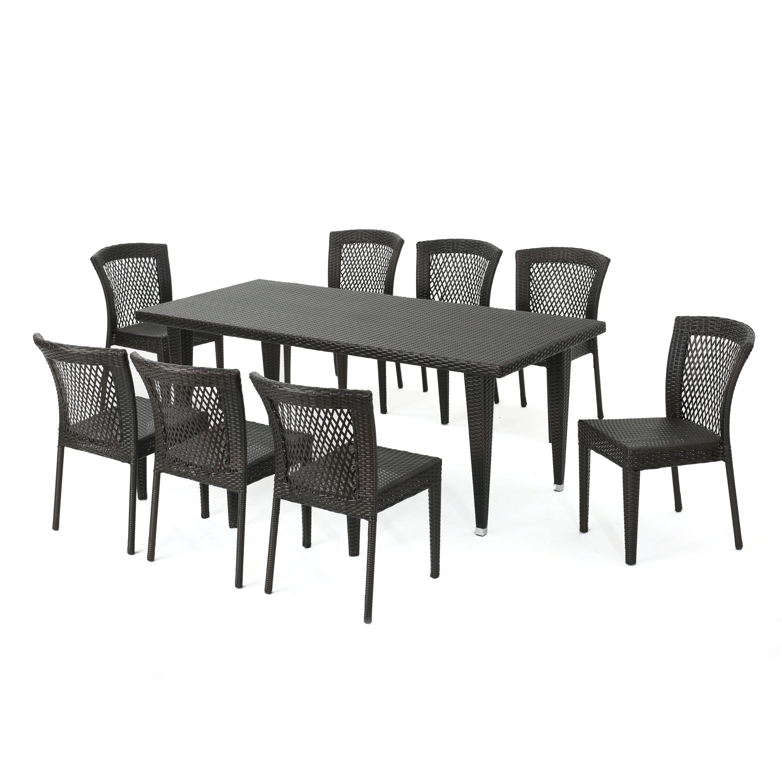 Beach Lane Outdoor 9 Piece Multi-brown Wicker Dining Set - furnishings
