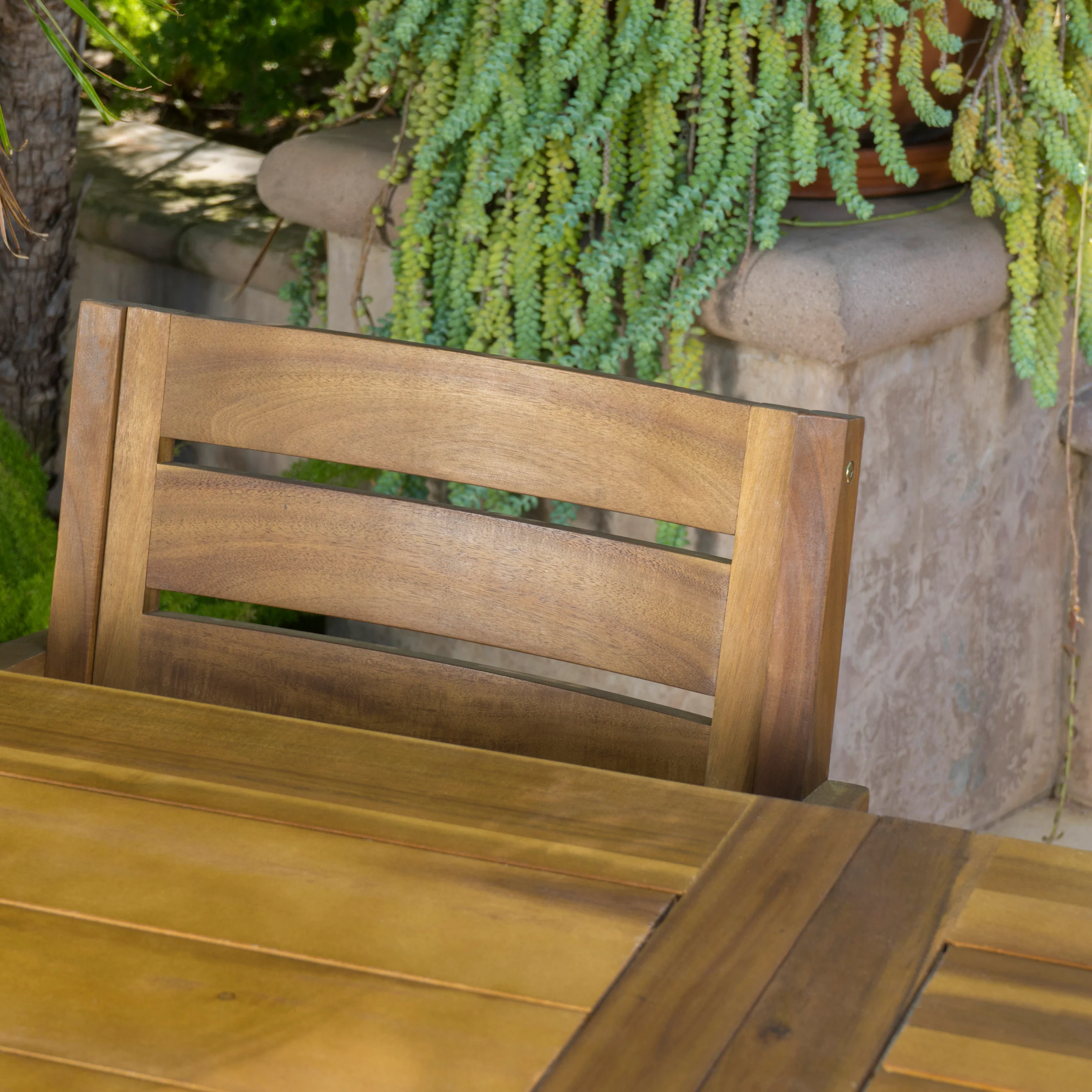 Pomelo Outdoor 7 Piece Teak Finish Acacia Wood Dining Set - furnishings