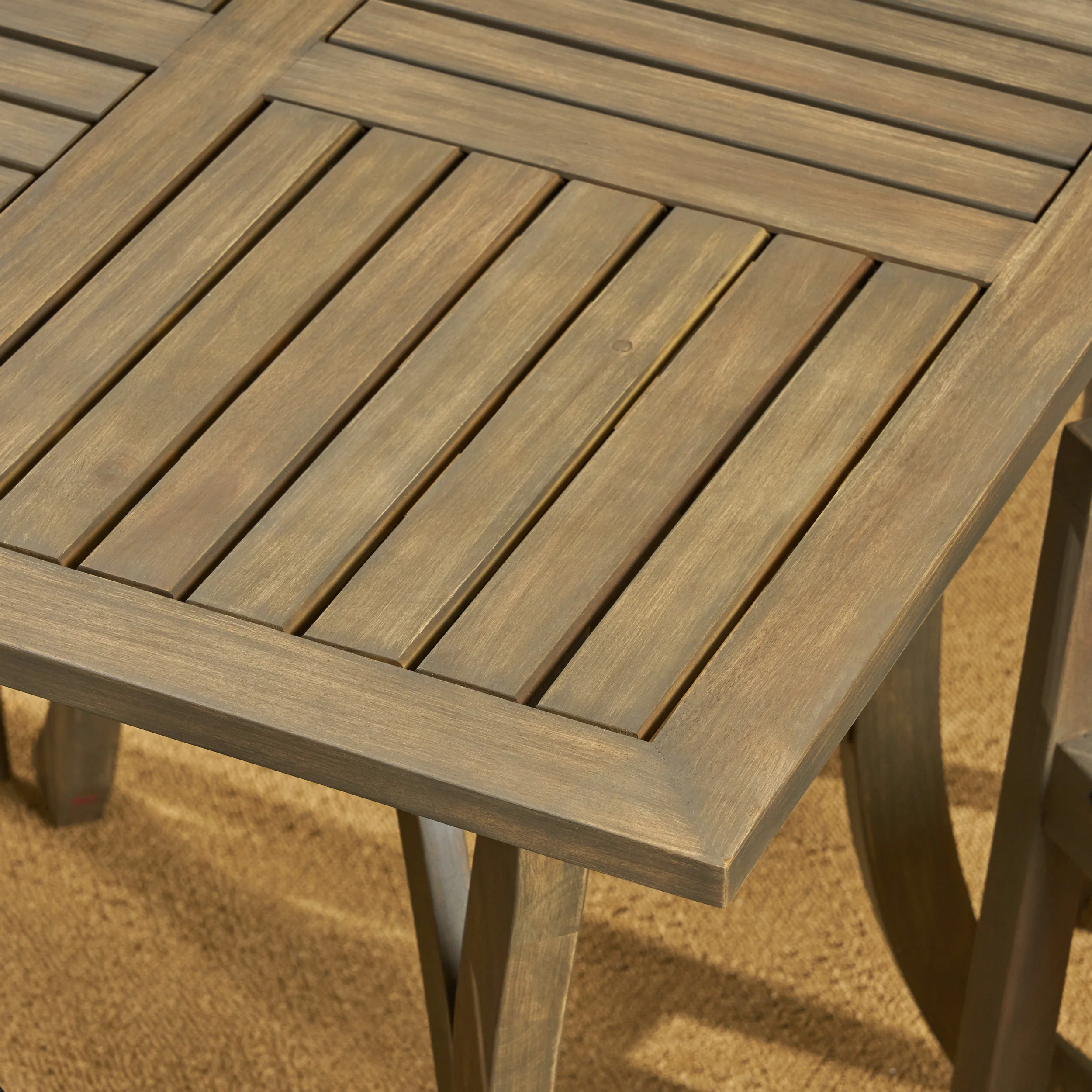 Ruiz Outdoor Acacia Wood 4 Seater Square Dining Set with Mesh Seats - furnishings