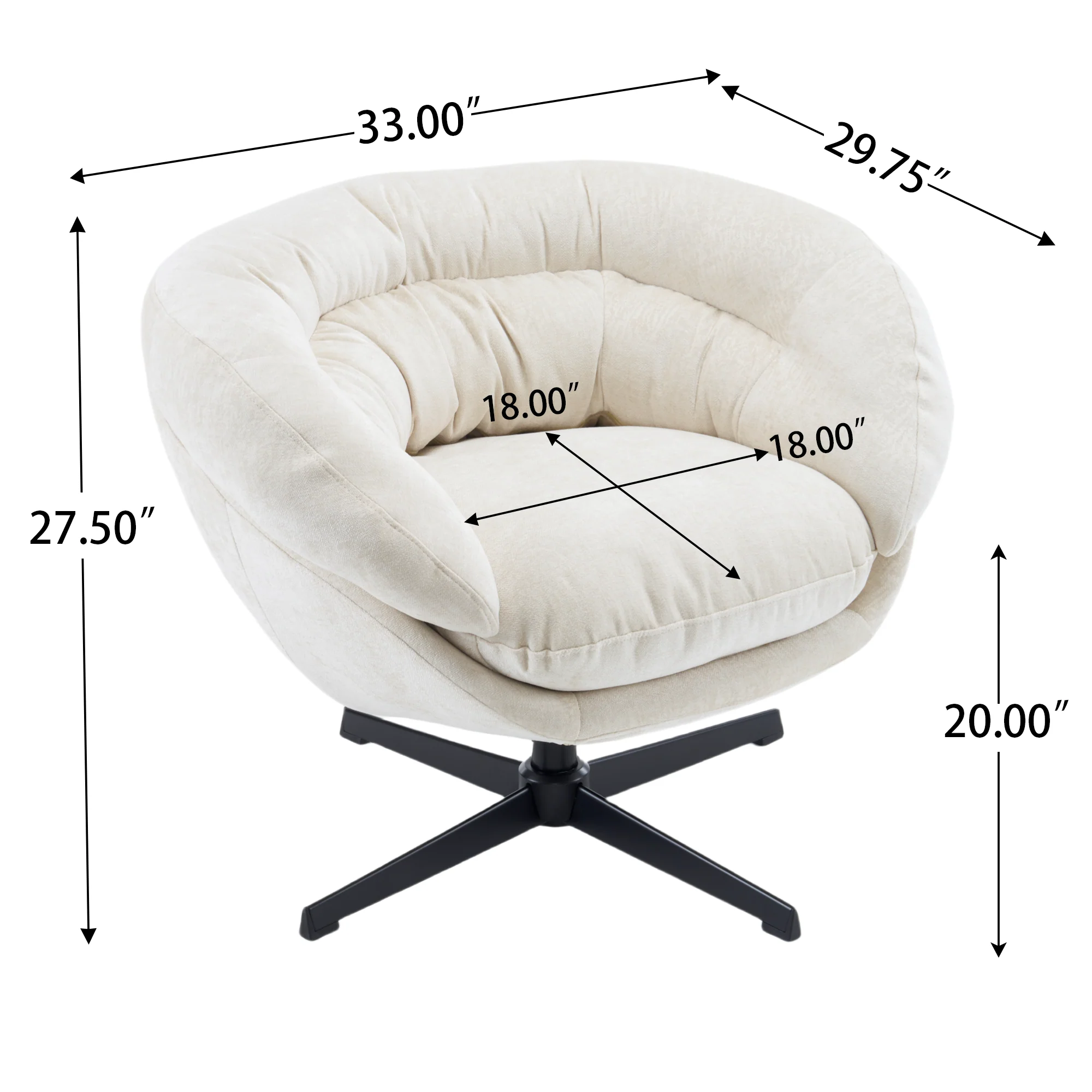 Olevate Chenille Upholstered 360 degree Swivel Arm Chair, Metal Cross-shape legs - furnishings