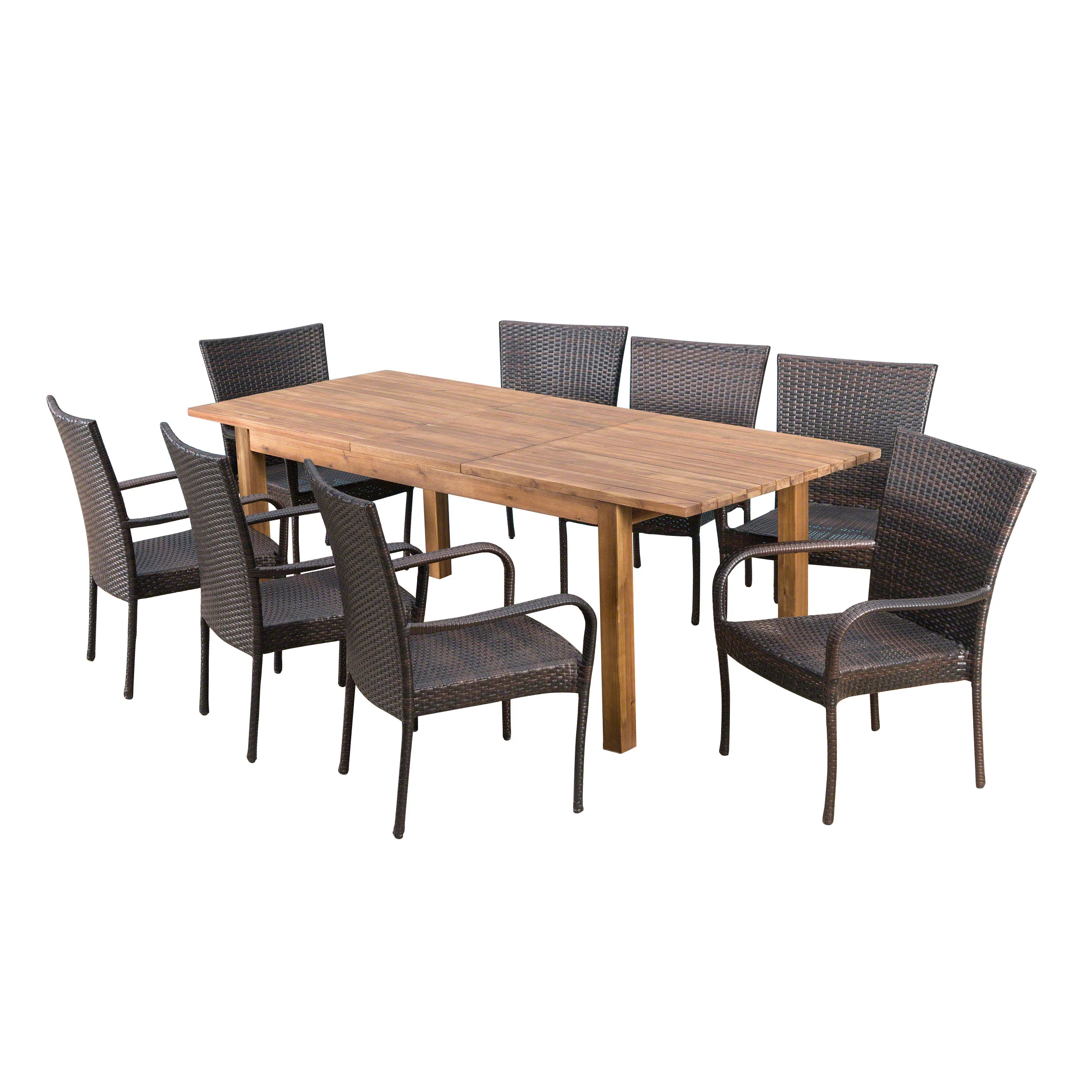 Delilah Outdoor 9 Piece Wicker Dining Set with Wood Expandable Dining Table - furnishings