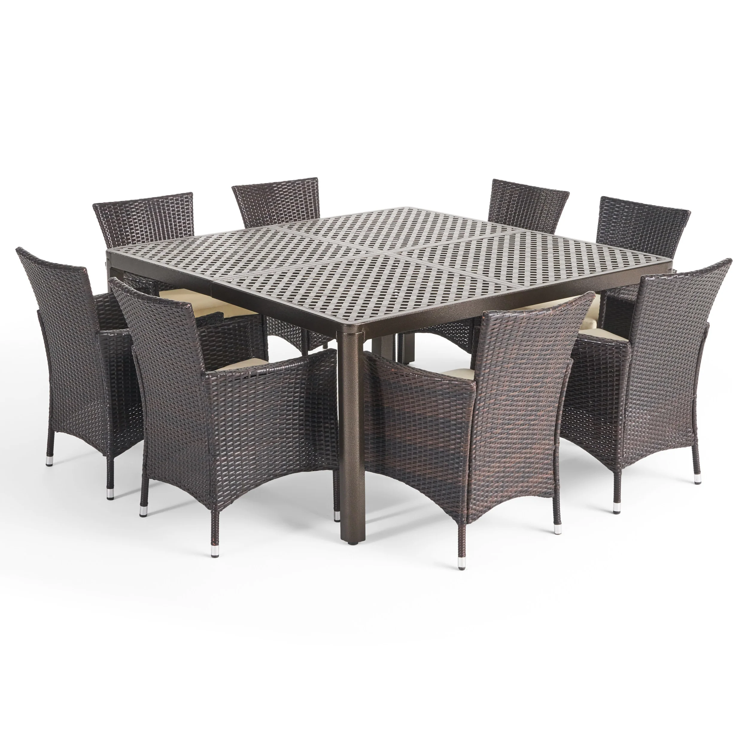 Nelly Outdoor Aluminum and Wicker 8 Seater Dining Set - furnishings