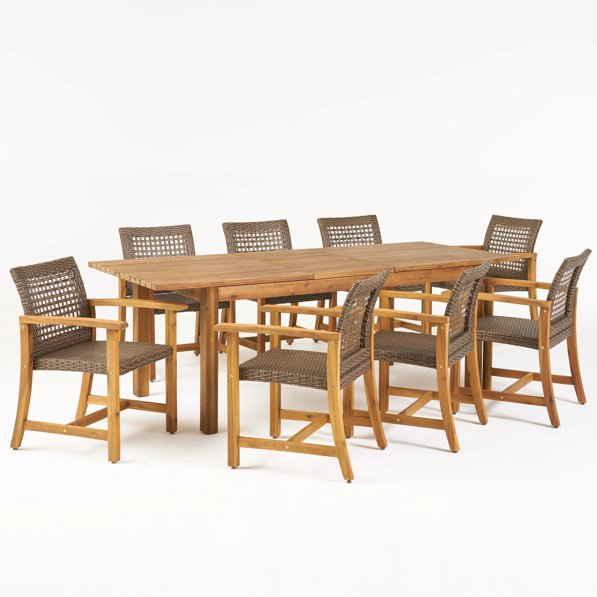 Chassidy Outdoor 8 Seater Acacia Wood Dining Set with Expandable Table - furnishings