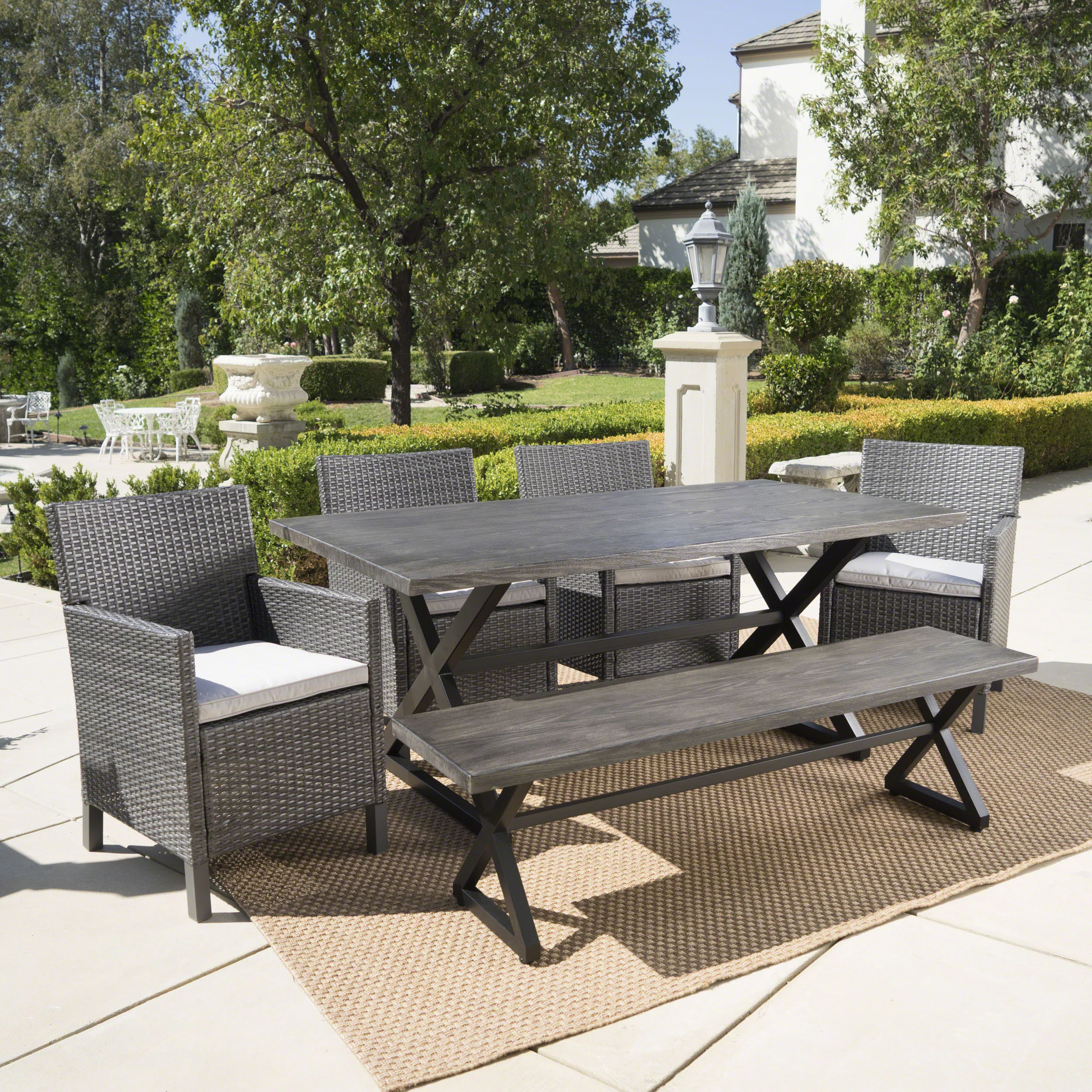 Ainna Outdoor 6 Piece Wicker Dining Set with Aluminum Dining Table - furnishings