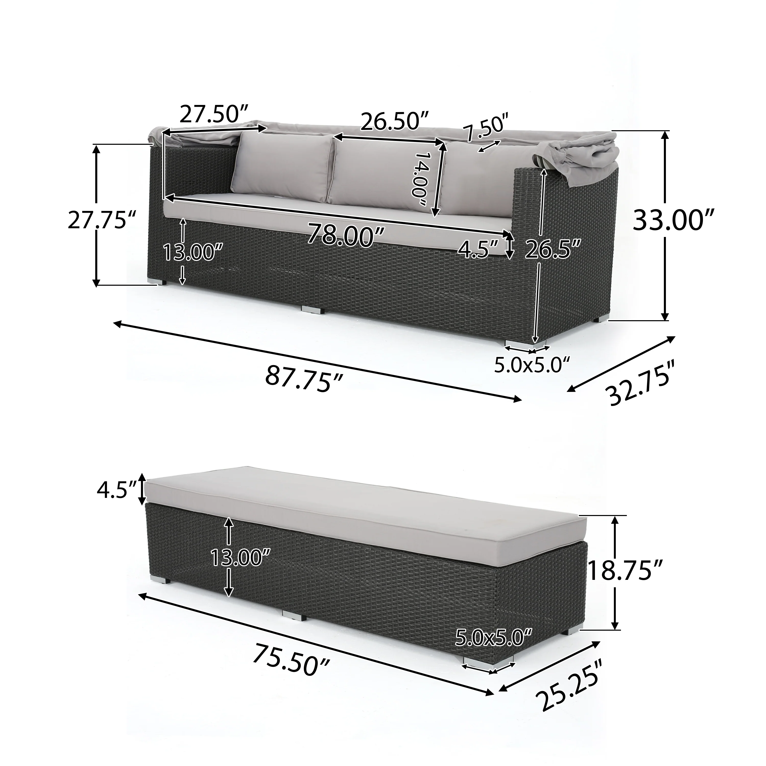Grayson Outdoor Aluminum Framed Wicker Sofa with Water Resistant Canopy - furnishings