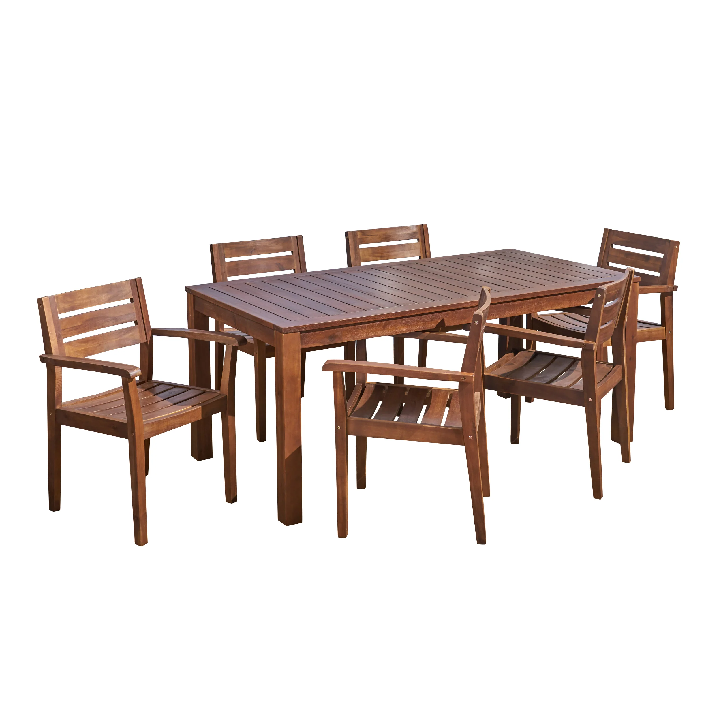 Azyia Outdoor Rustic Acacia Wood 7 Piece Dining Set - furnishings