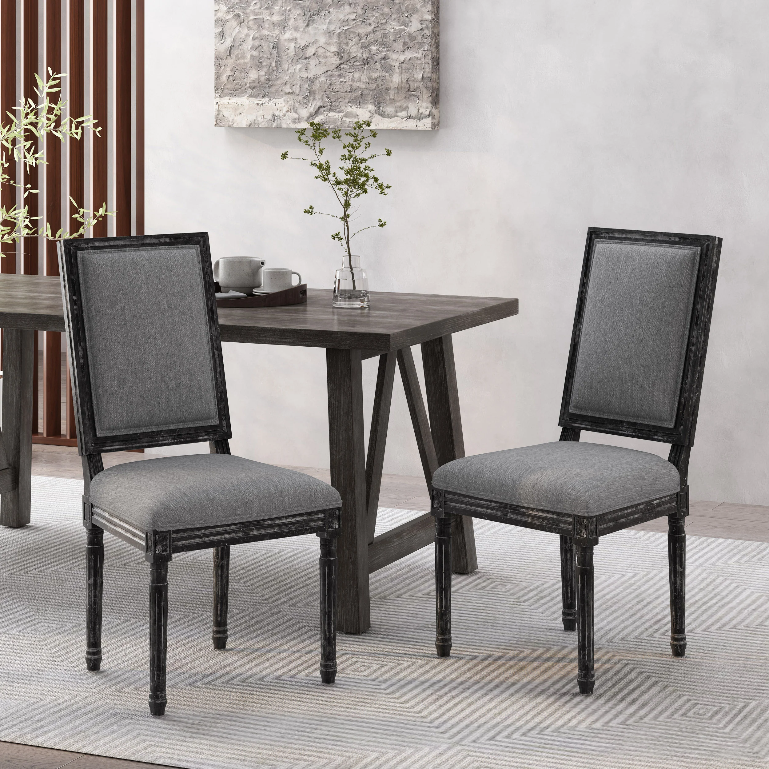 Amy French Country Wood Upholstered Dining Chair, Set of 2 - furnishings