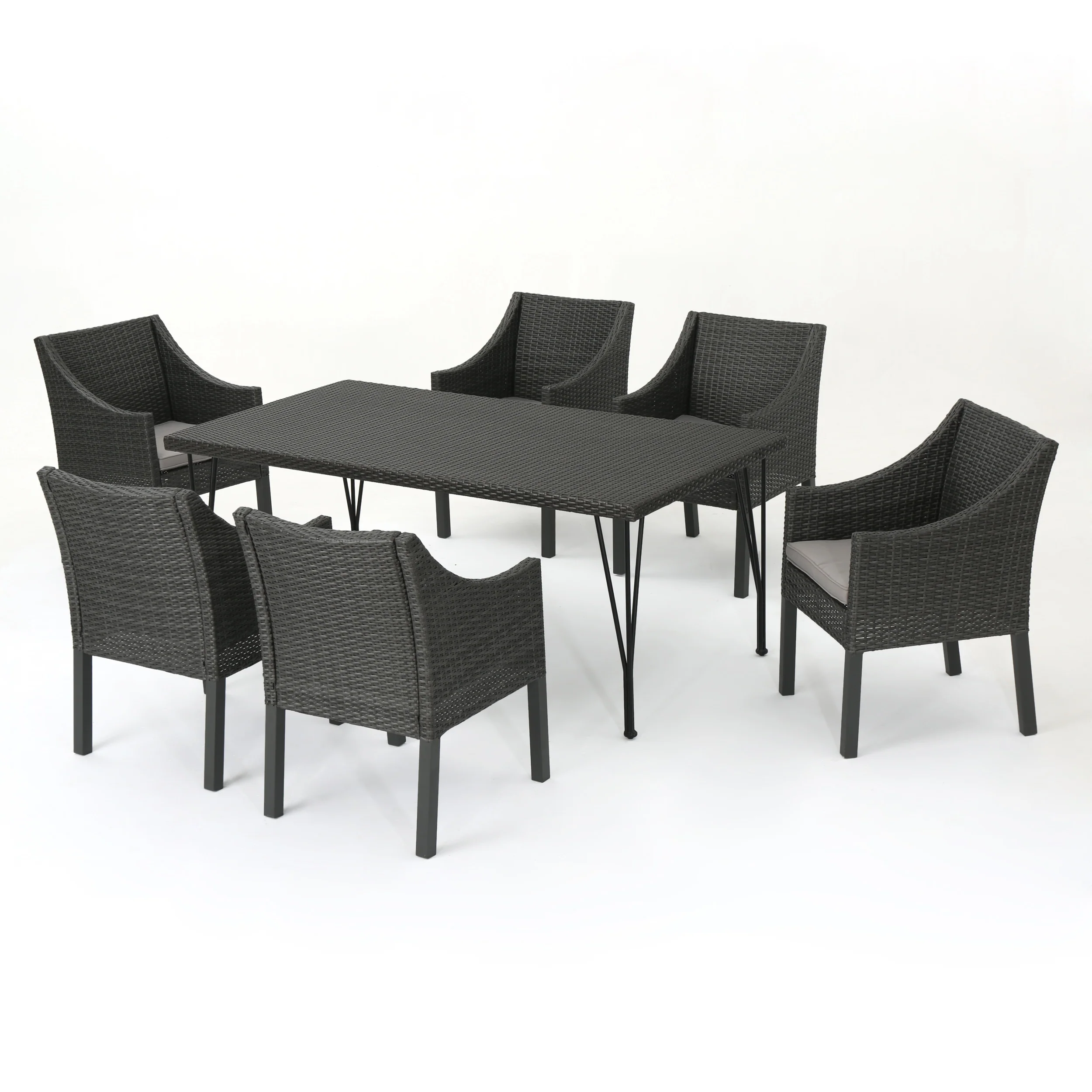 Georgia Outdoor 7 Piece Wicker Dining Set with Water Resistant Cushions - furnishings
